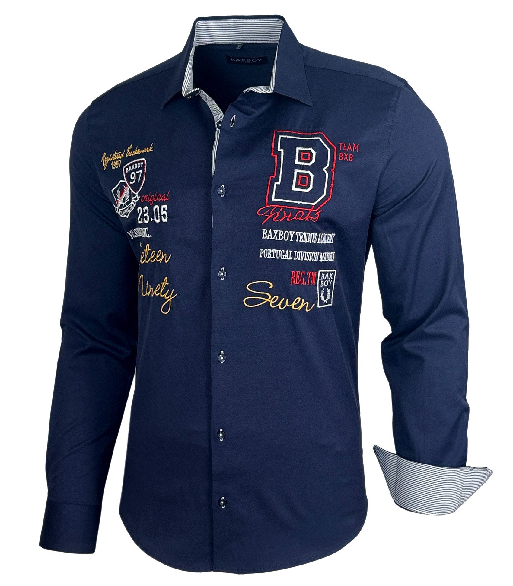 Baxboy Langarmhemd Baxboy Herren Hemd Kentkragen Hemden mit Kontrasten Farbe B-503