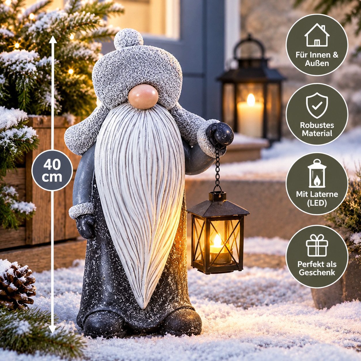 Weltbild Gartenzwerg Gartenfigur Gartendeko Zwerg Laterne Dekofigur Garten Dekoration 40cm, Wichtel Figur Vorgarten Terrasse Balkon Beet Dekoration Outdoor – Bild 5 von 5