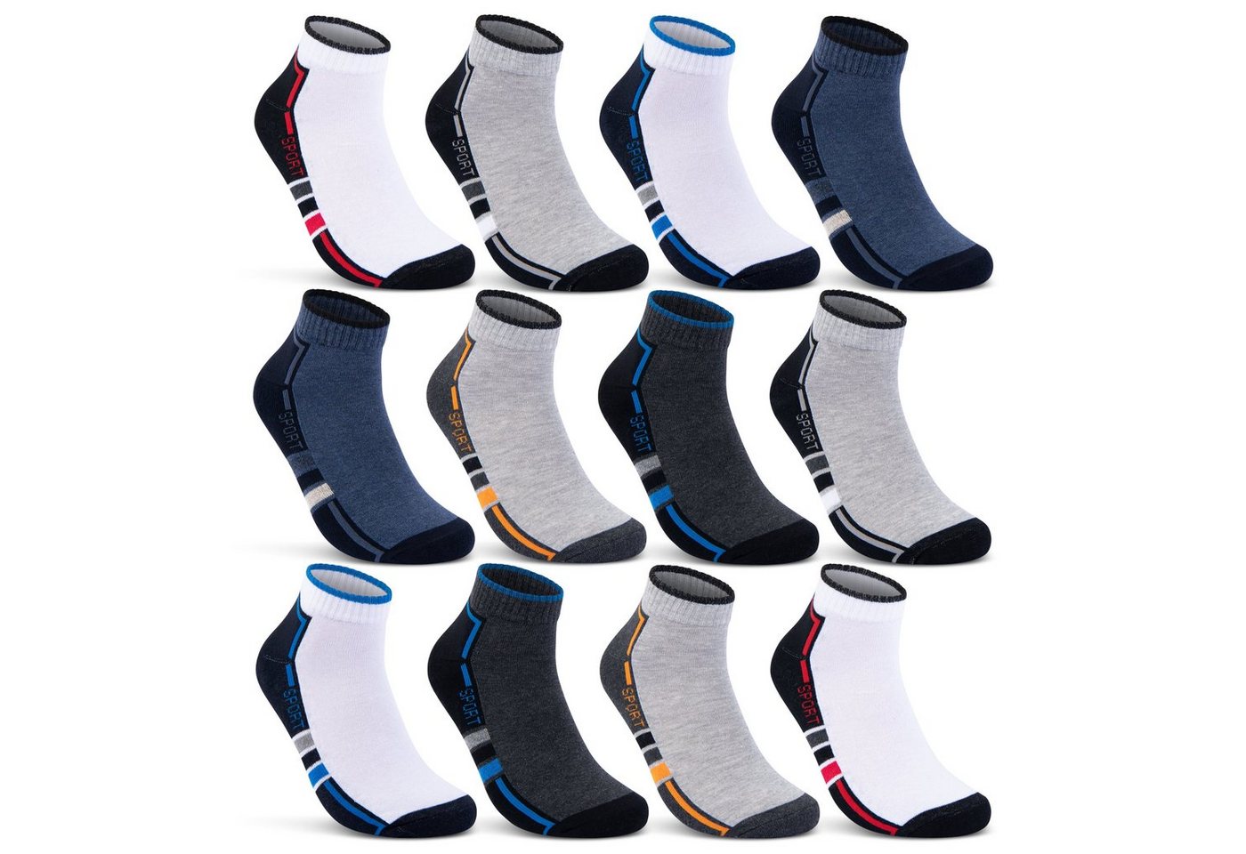 sockenkauf24 Sneakersocken 6 oder 12 Paar SPORT Socken Damen & Herren Sportsocken (12-Paar, 43-46) mit Frotteesohle Baumwolle - 16215/20