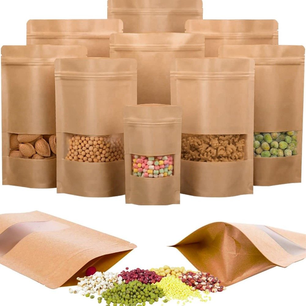 RTUIY Aufbewahrungssystem 50x Kraftpapiertüten Sichtfenster Brottüte, Pausensnack Mittagspause, Papier Lebensmittelgeeignet, (Kraftpapiertüten Set mit Sichtfenster, 50-tlg., 50x Kraftpaiertüten für Lebensmittel mit Zip-Verschluss), Kraftpapierbeutel ideal