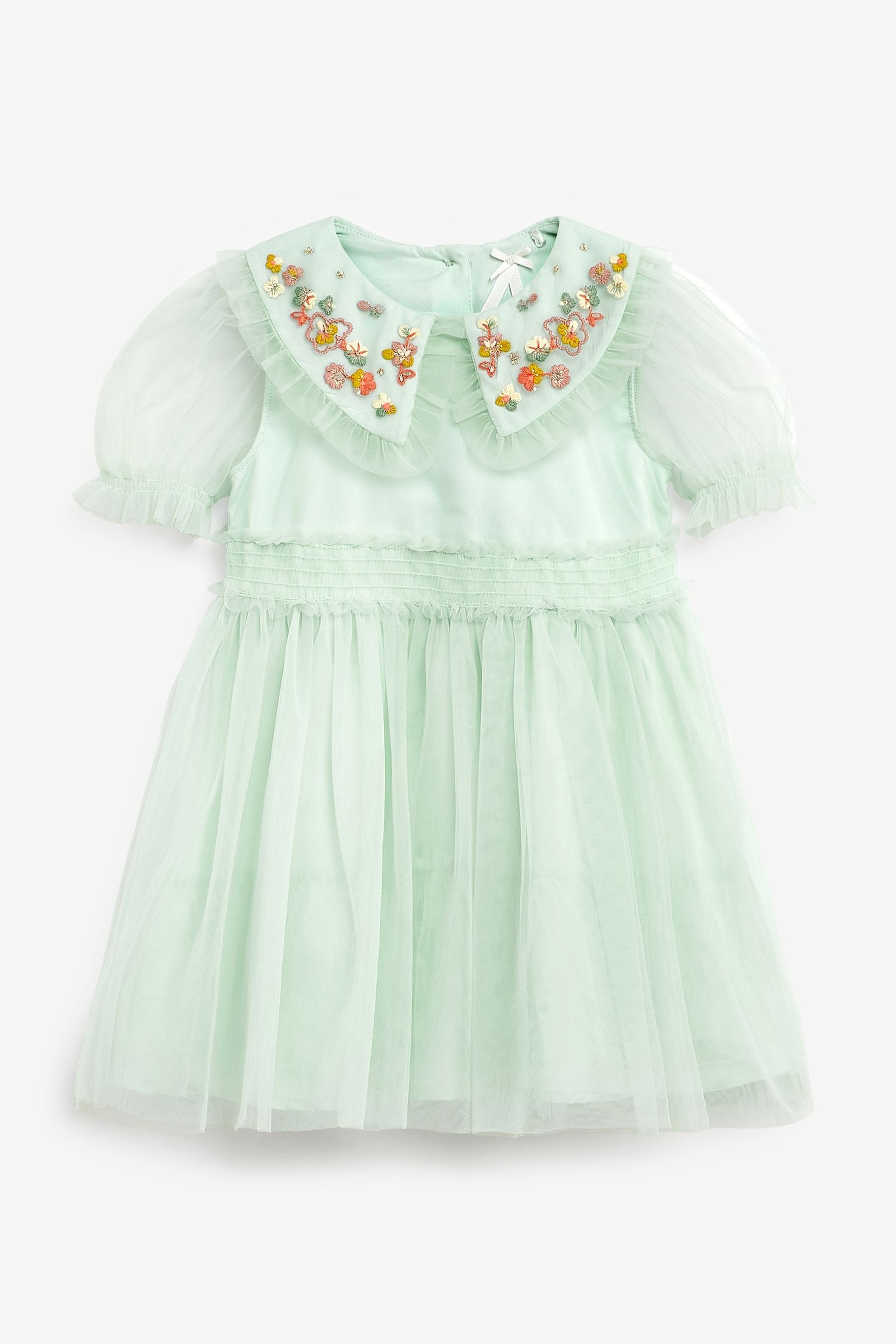 verziertem Mint Green (1-tlg) Netzstoff-Kleid Kragen Next mit Partykleid