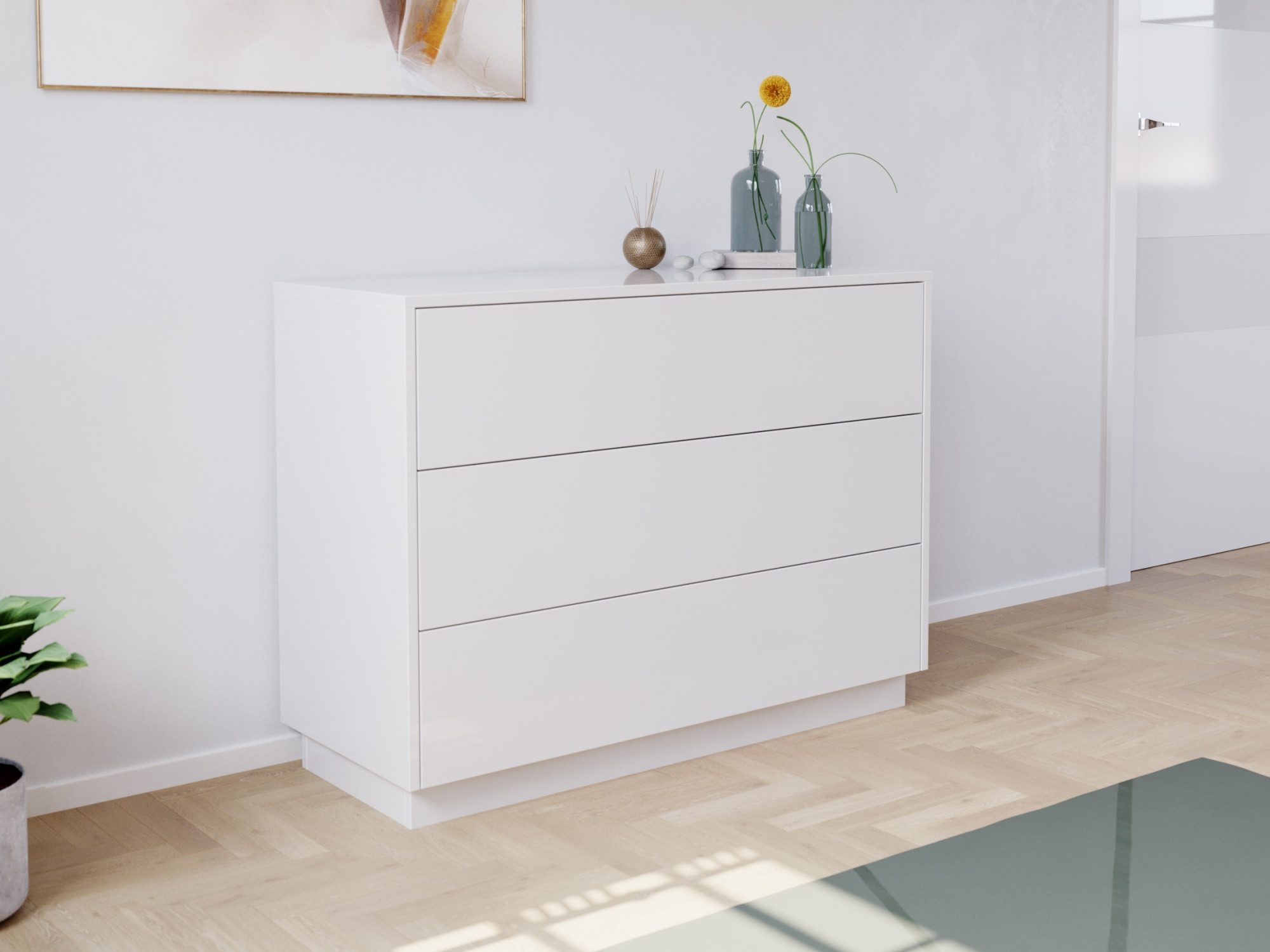 Magnolia Home Kommode Sideboard Kommode Hero B stehend 100cm 3 Pushauszüge Weiß Hgl