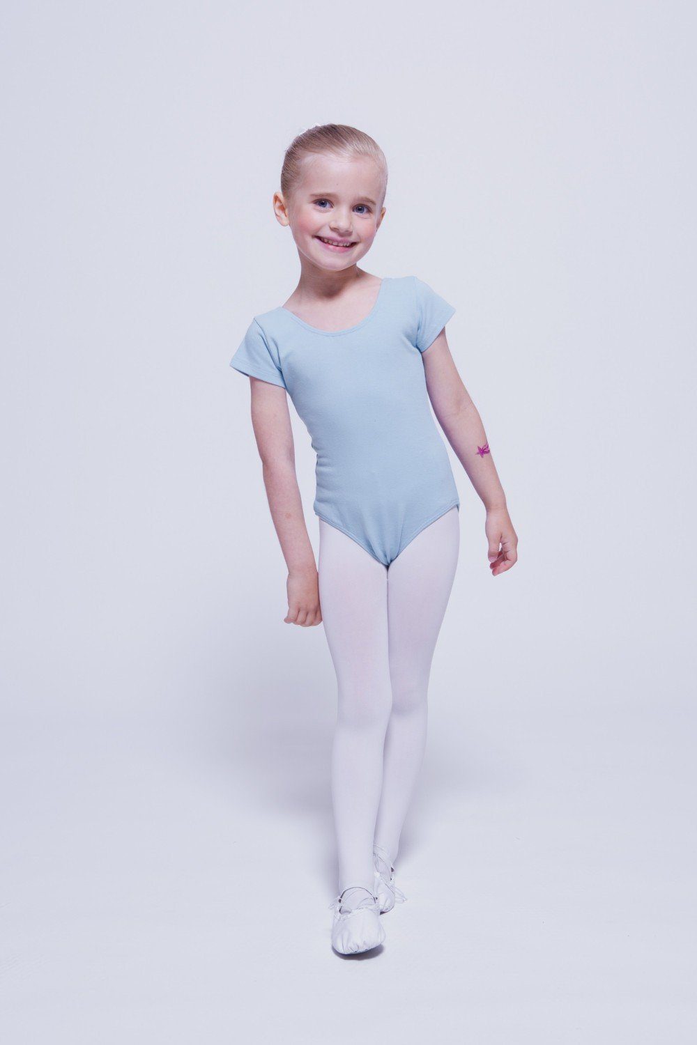 tanzmuster Body Ballettbody Sally Kurzarm aus Kinder weicher Trikot Ballett hellblau Baumwolle fürs
