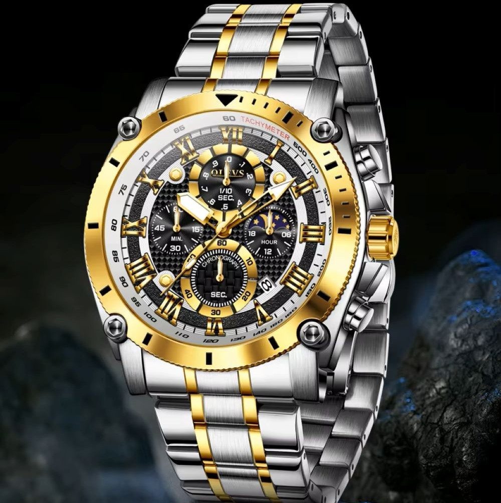 OLEVS Quarzuhr Herrenuhr Olevs Modischer Chronograph mit Tag-Nacht Anzeige