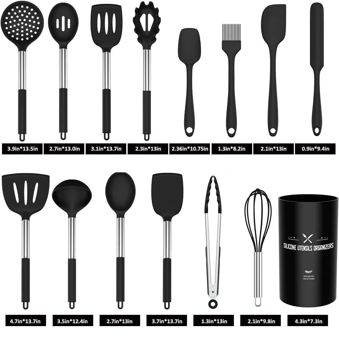 Zyronn Kochbesteck-Set 15 Stück Silikon Küchenutensilien Set mit Edelstahlgriff (15-tlg)