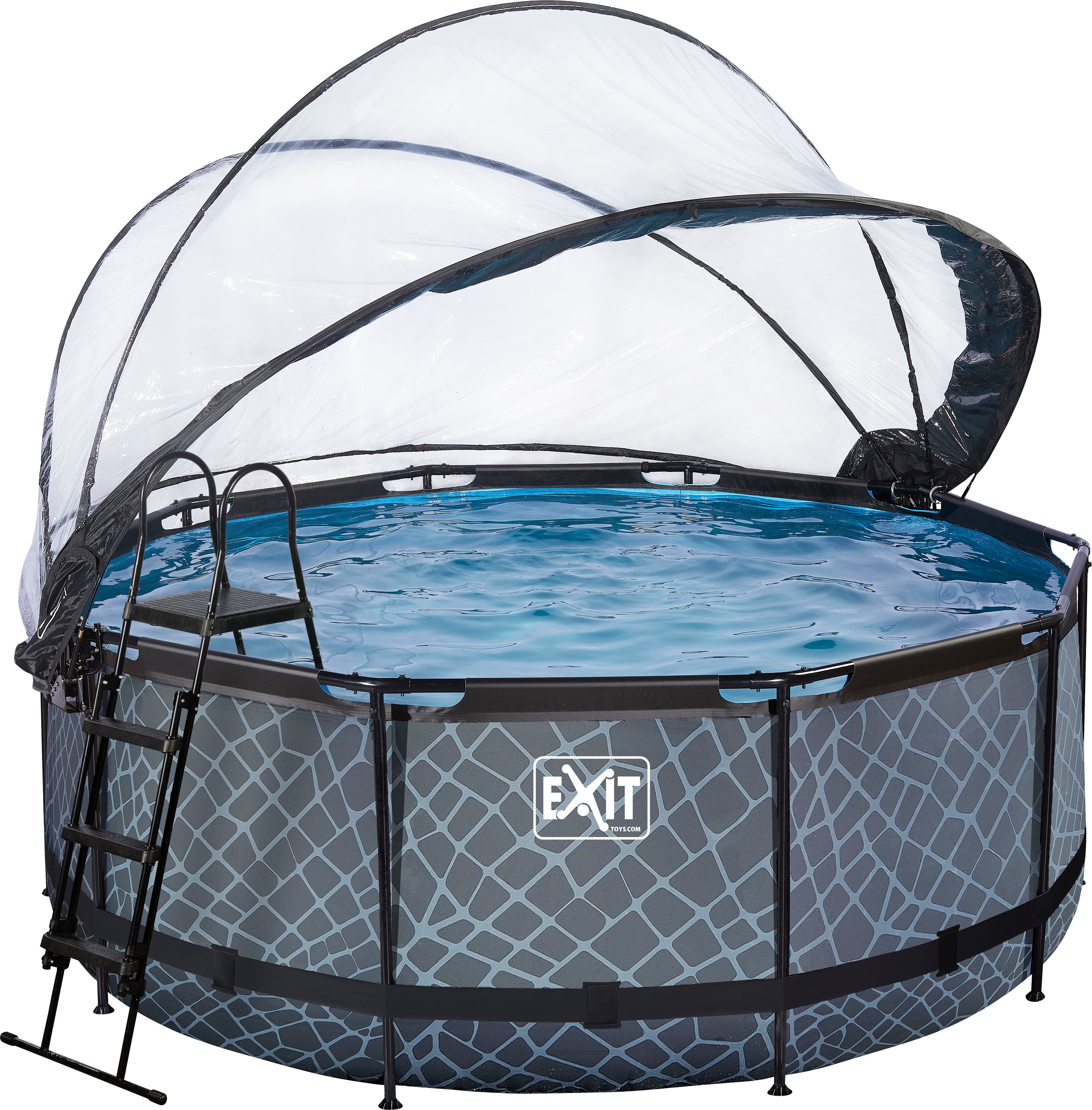 EXIT Framepool inkl. multifunktionaler Abdeckung und Wärmepumpe (Set, 5-tlg), ØxH: 360x122 cm, mit Sandfilteranlage, Wärmepumpe, Sicherheitsleiter