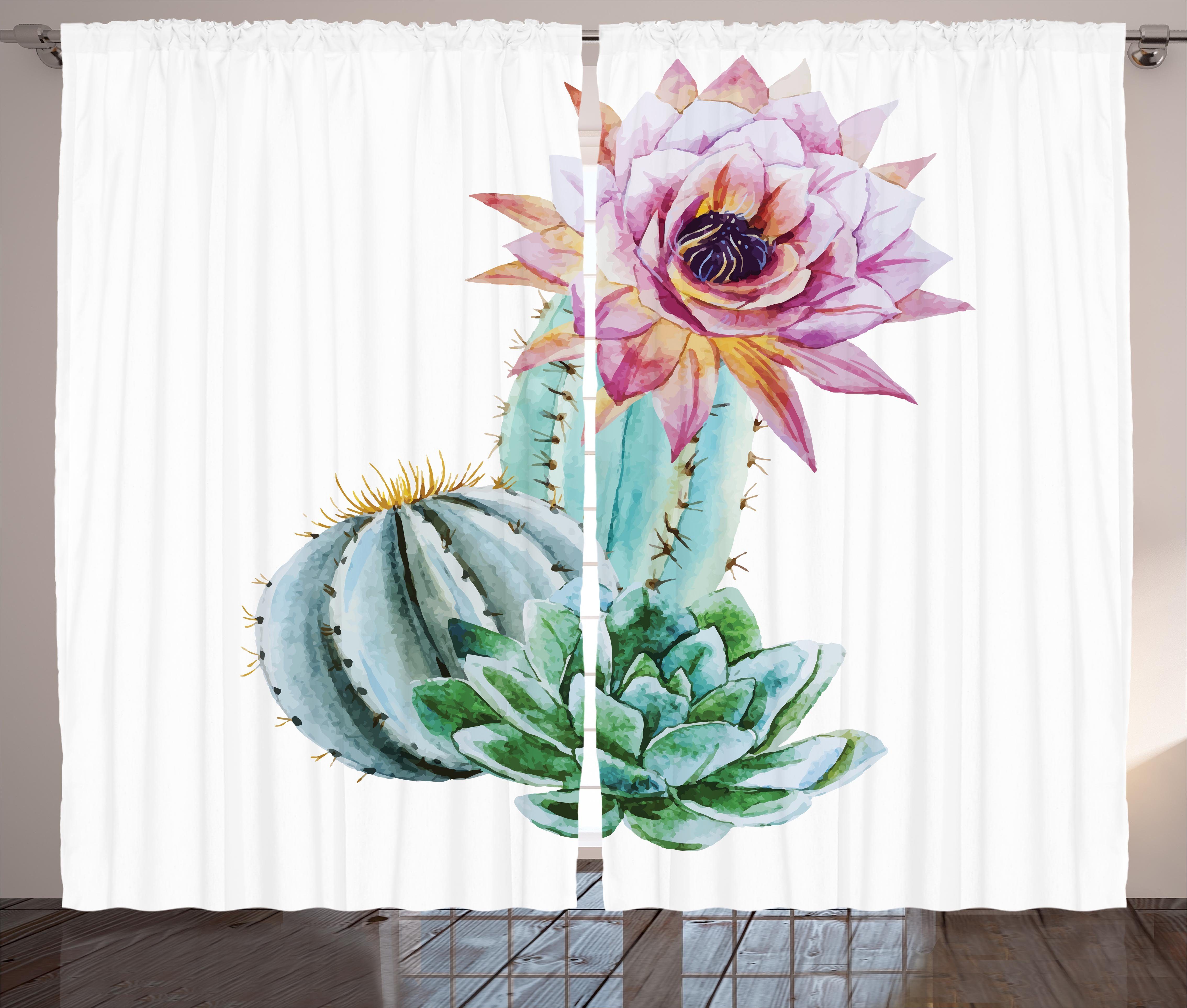 Gardine Schlafzimmer Kräuselband Vorhang mit Schlaufen und Haken, Abakuhaus, Kaktus Kaktus-Blume und Spike