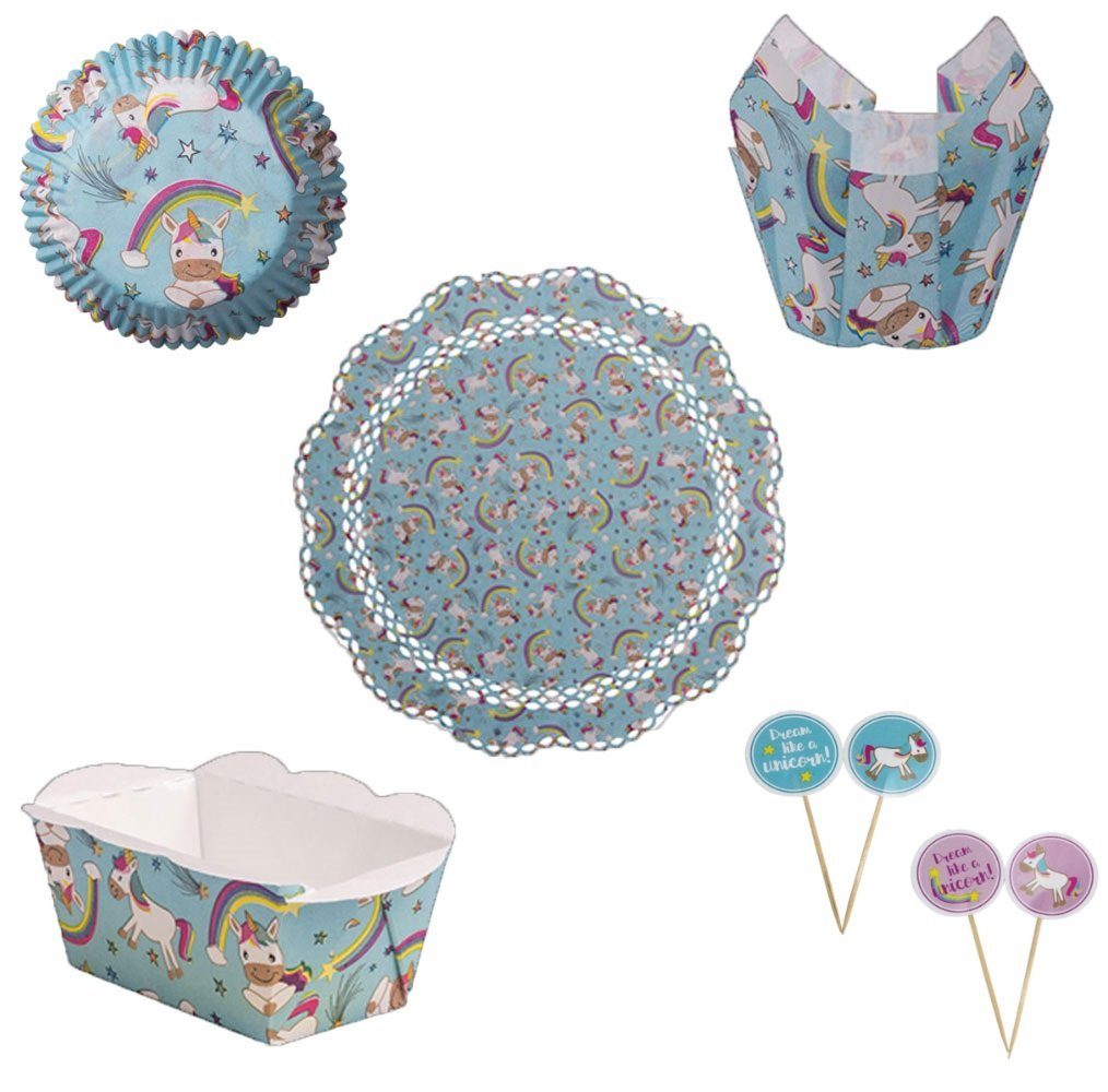 Demmler Backform 5er Set - Einhornfest - in Blau und Rosa, Formen und Dekoration mit schönen Einhorn Motiven - Made in Germany