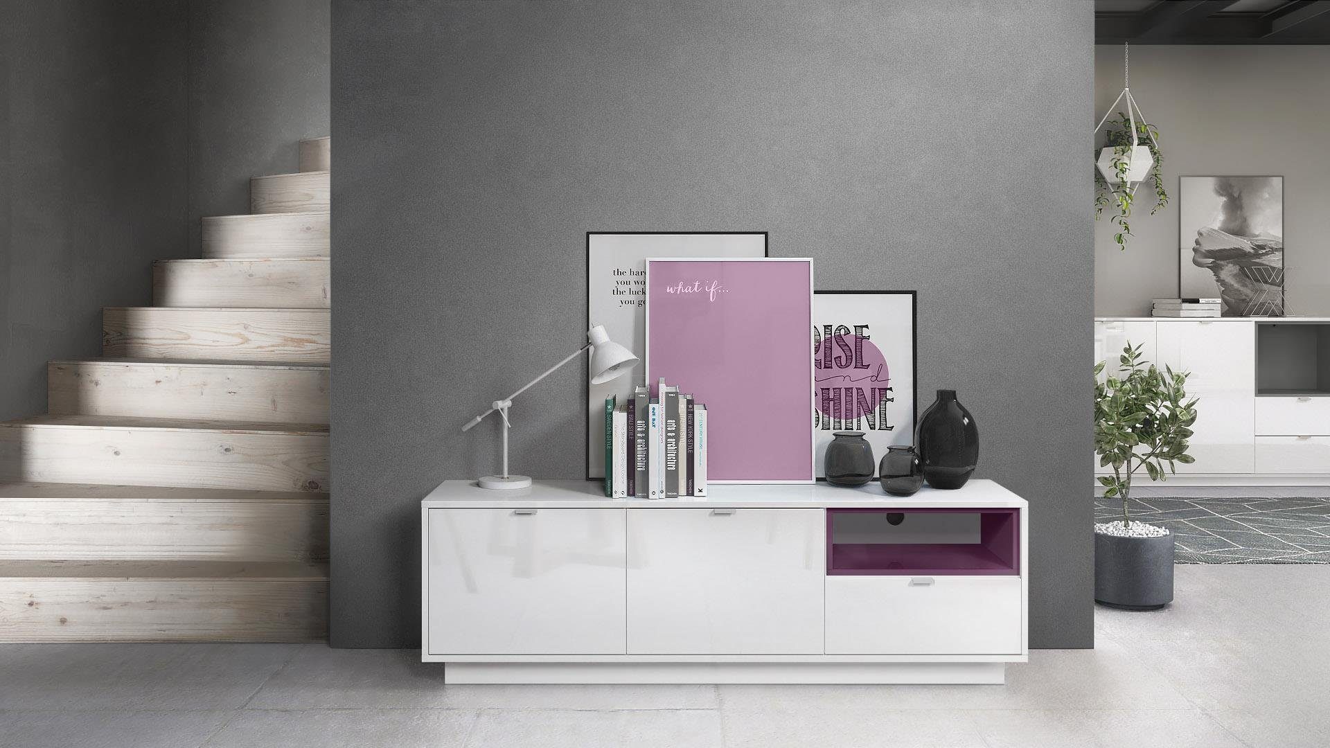 Vladon Lowboard Metro (Lowboard, mit 2 Türen), Schublade und offenem Fach