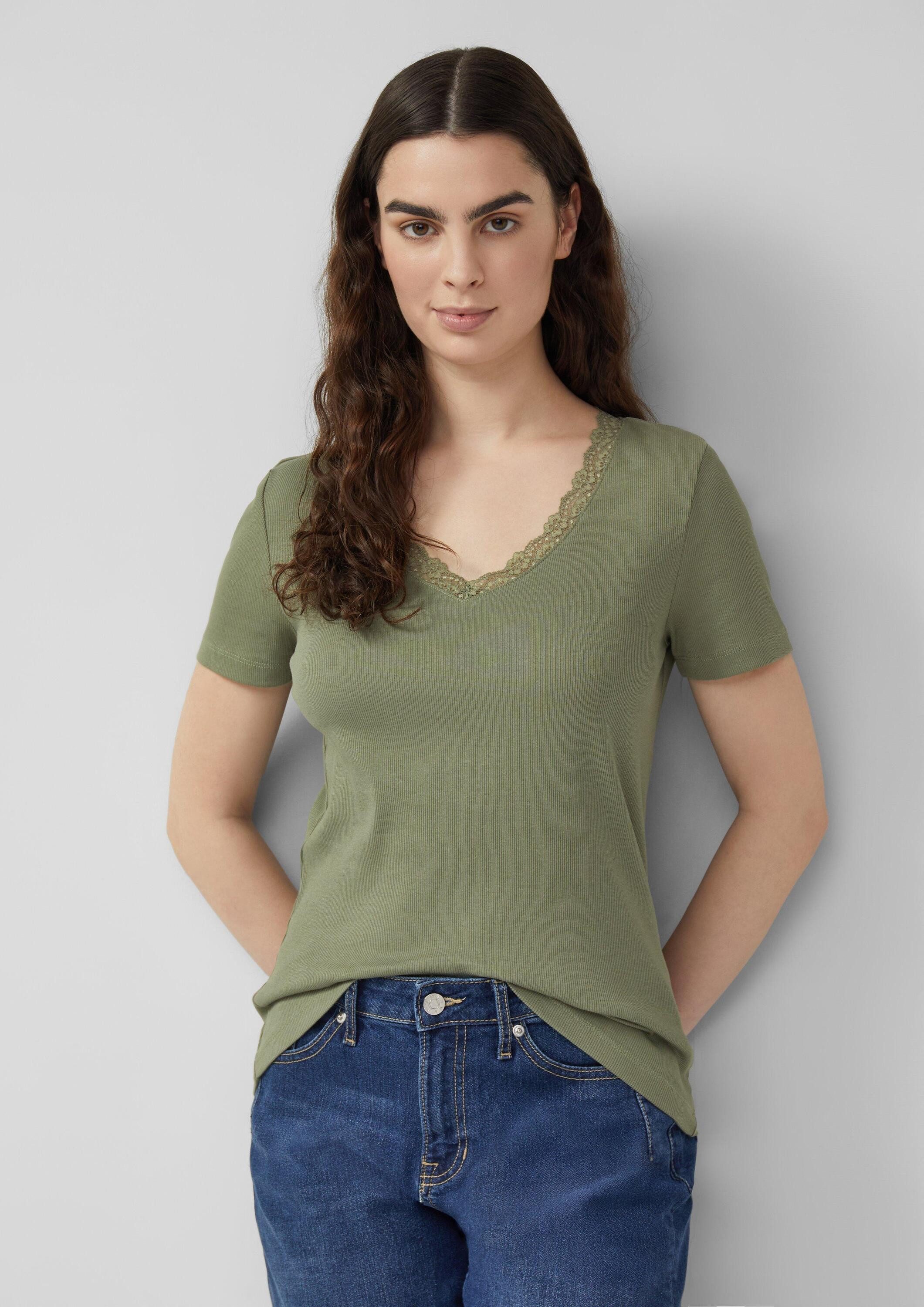 s.Oliver Kurzarmshirt T-Shirt Ripp-T-Shirt mit Spitze am Ausschnitt günstig online kaufen