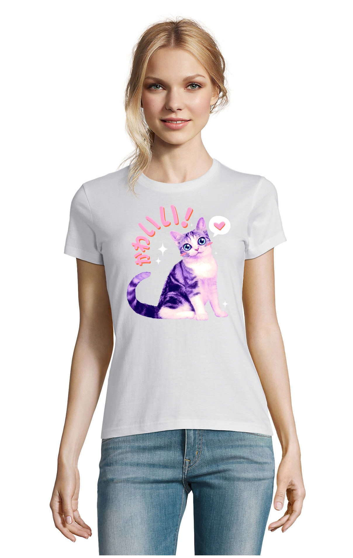 T-Shirt Kawaii Kitten Liebenswerte Katze Fun Damen Shirt Motiv