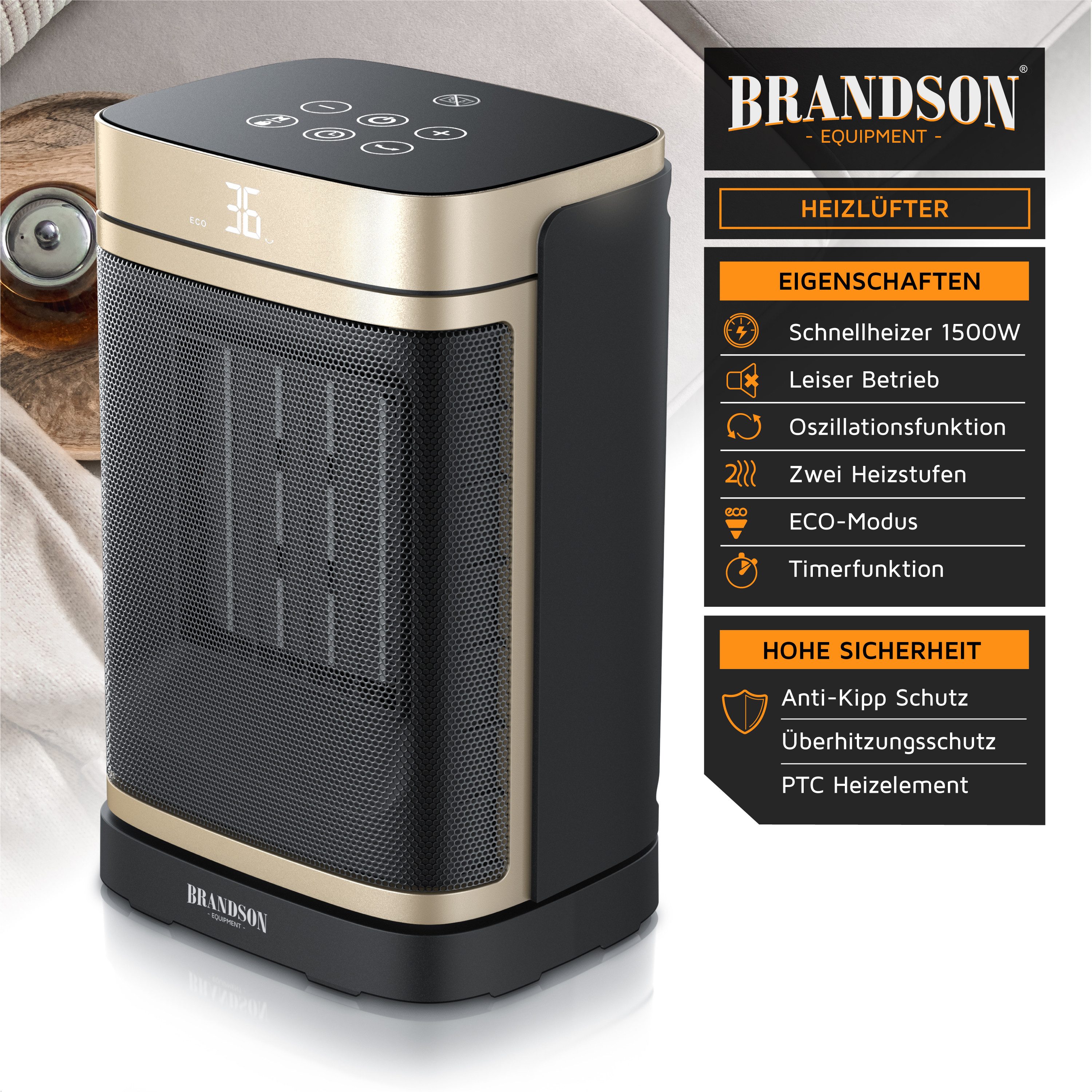 Brandson Heizlüfter Keramik Heizgerät, Oszillation, Timer, günstig online kaufen