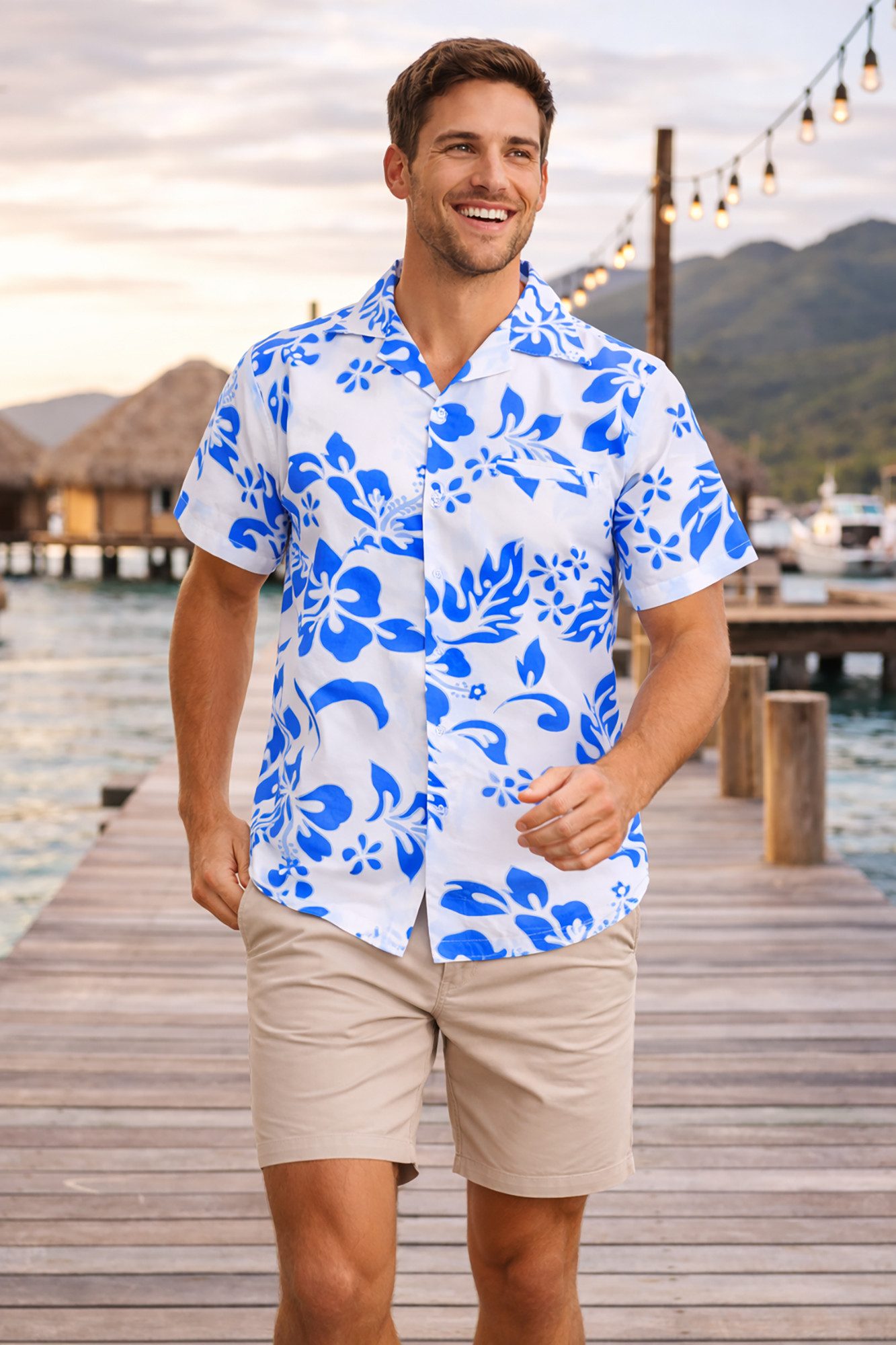 King Kameha Hawaiihemd "Hibiscus" Funky Hawaii-Hemd Herren Kurzarm Front-Tasche Stylish – Bild 2 von 5