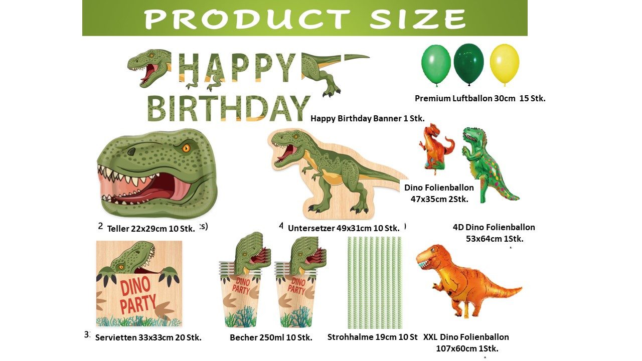 PartyFlamingo Kuchenteller Dinosaurier Geburtstags Set für 10 Gäste – Party Deko Set
