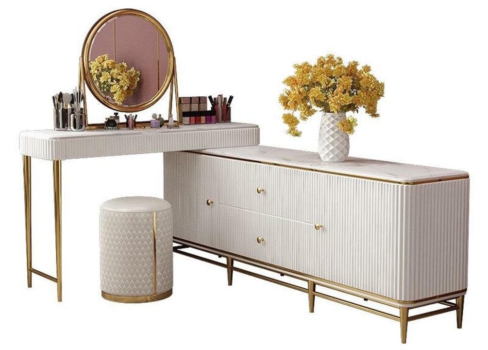 JVmoebel Schminktisch Eleganter Schminktisch aus Holz mit Spiegel und Hocker (Schminktisch + Kommode + Hocker), Made in Europa