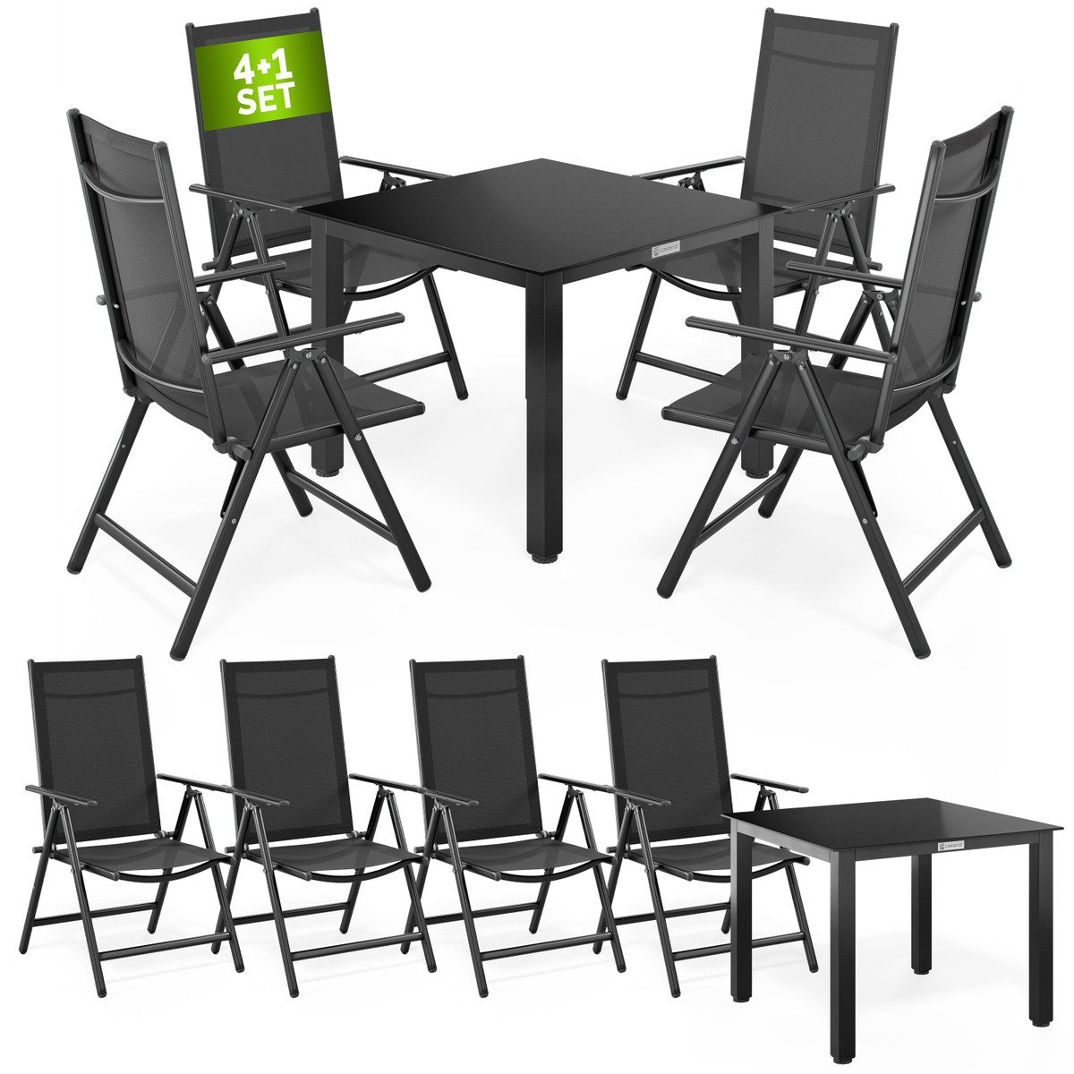 Casaria Garten-Essgruppe Bern, (5-tlg), Aluminium 5mm Sicherheitsglas Stühle Klappbar Verstellbar Wetterfest