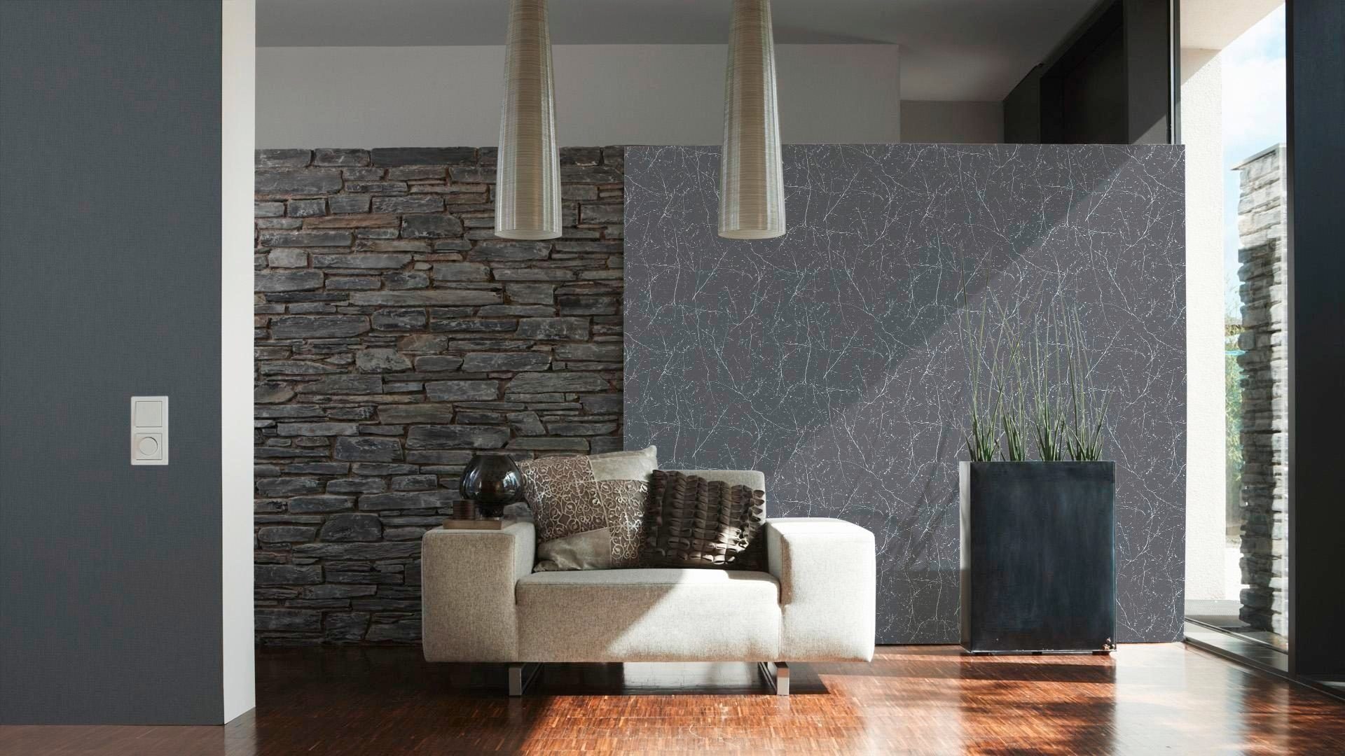 living walls Vliestapete Hygge, einfarbig, Struktur grau/schwarz Tapete Einfarbig uni