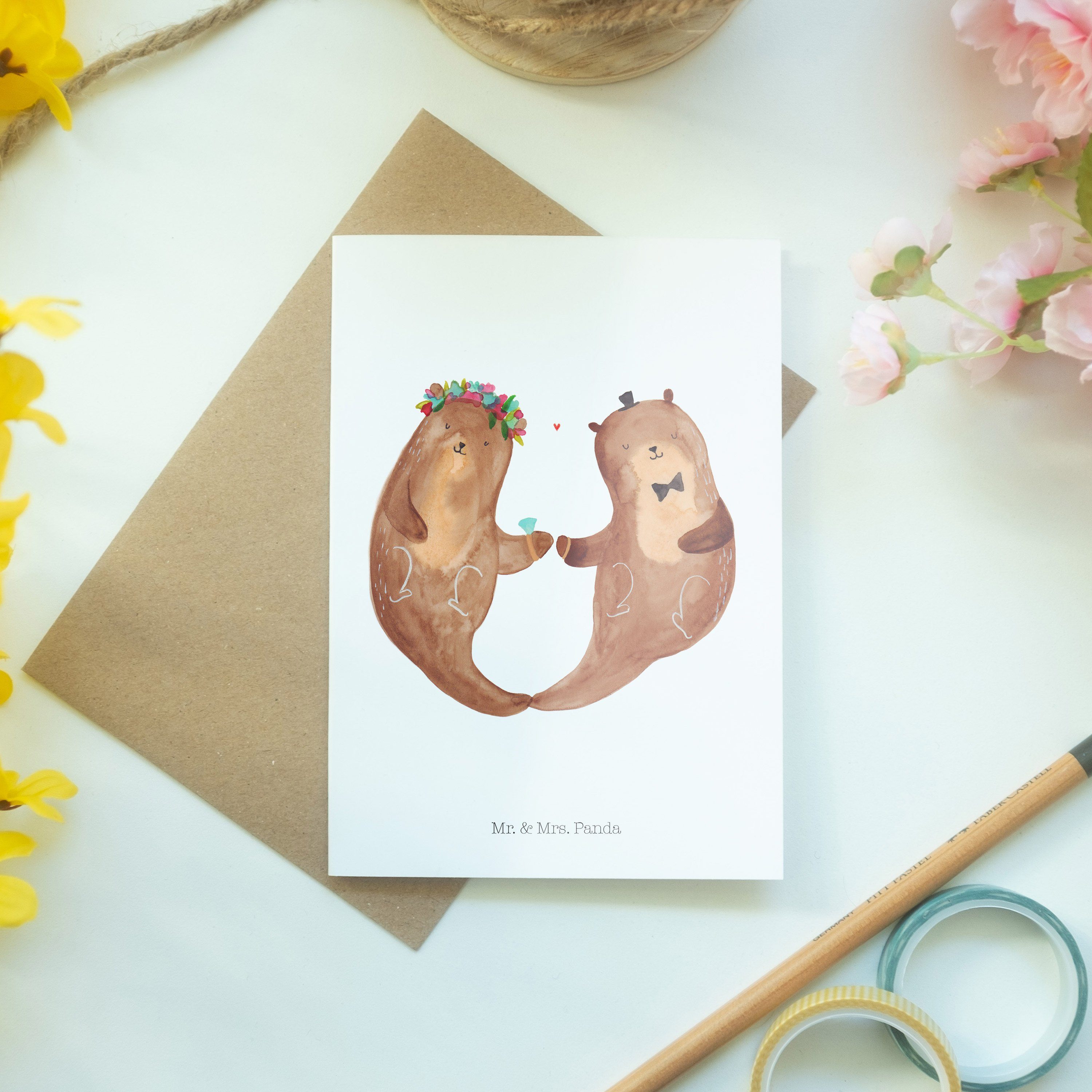 Mr. & Mrs. Panda Hochzeitspaar Grußkarte Hochzei Otter Geschenk, Geburtstagskarte, Weiß Ehe, - 