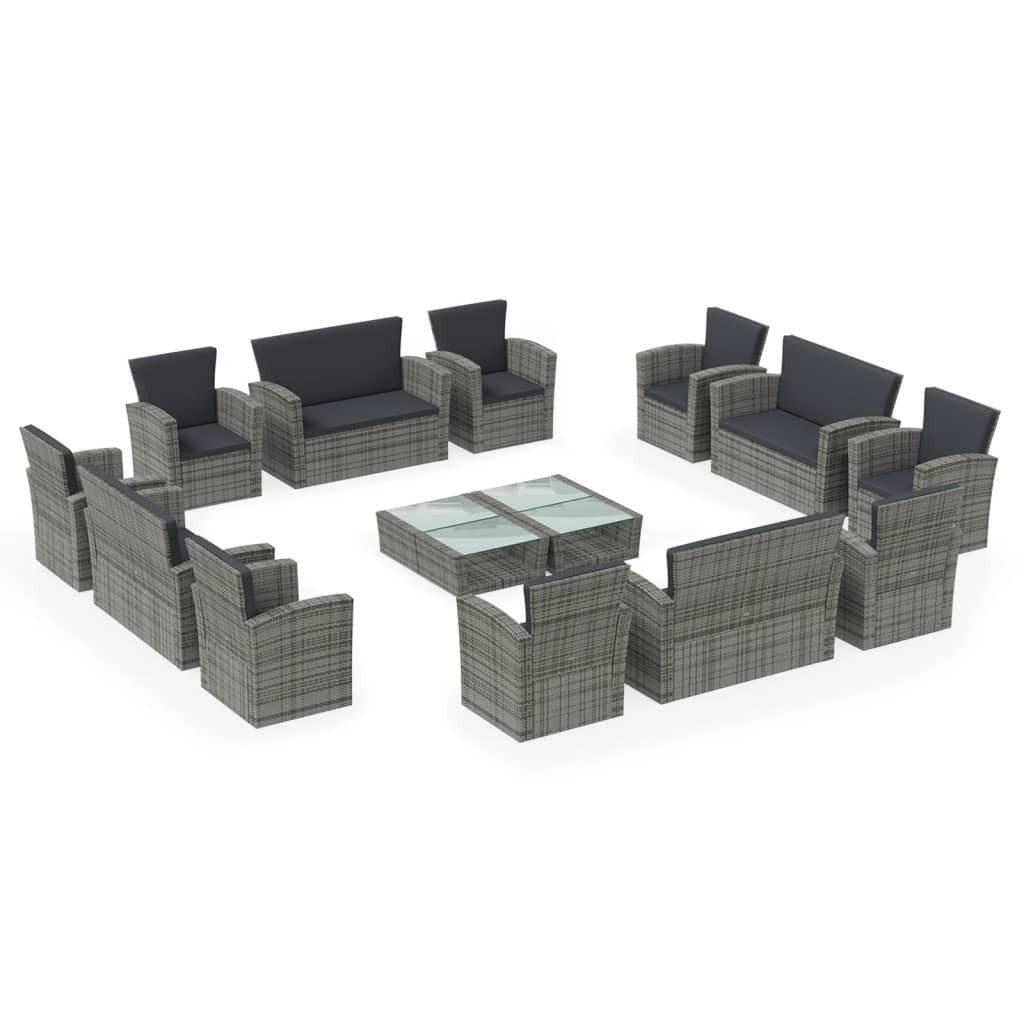 ZMH Garten-Essgruppe Poly Rattan Gartenmöbel Set mit Kissen für 15 Personen Garten, (Set, 16-tlg., 4 x Tisch 4 x 2-Sitzer-Sofa 8 x Sessel 12 x Sitz/Rückkissen), Terrassenmöbel Set, individuell kombinierbar