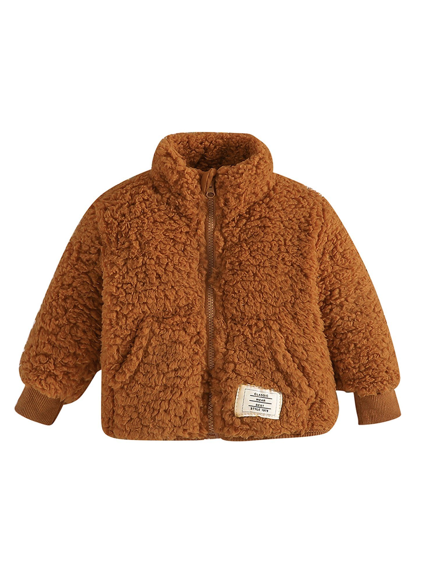 Lapastyle Kurzmantel Warmer Mantel Jacke für Jungen und Mädchen mit Reißverschluss (1-tlg) Braun