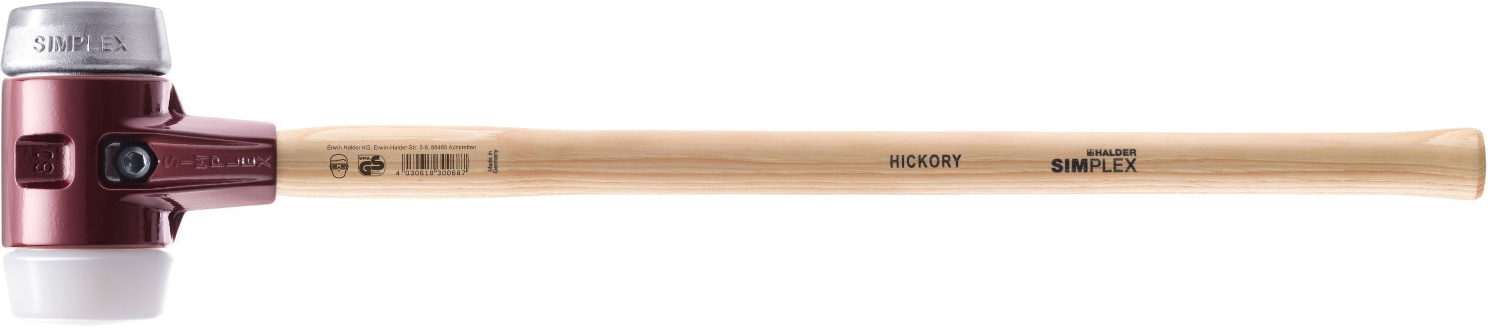 Halder KG Hammer SIMPLEX-Schonhämmer, mit Stahlgussgehäuse und Holzstiel Ø=80 mm