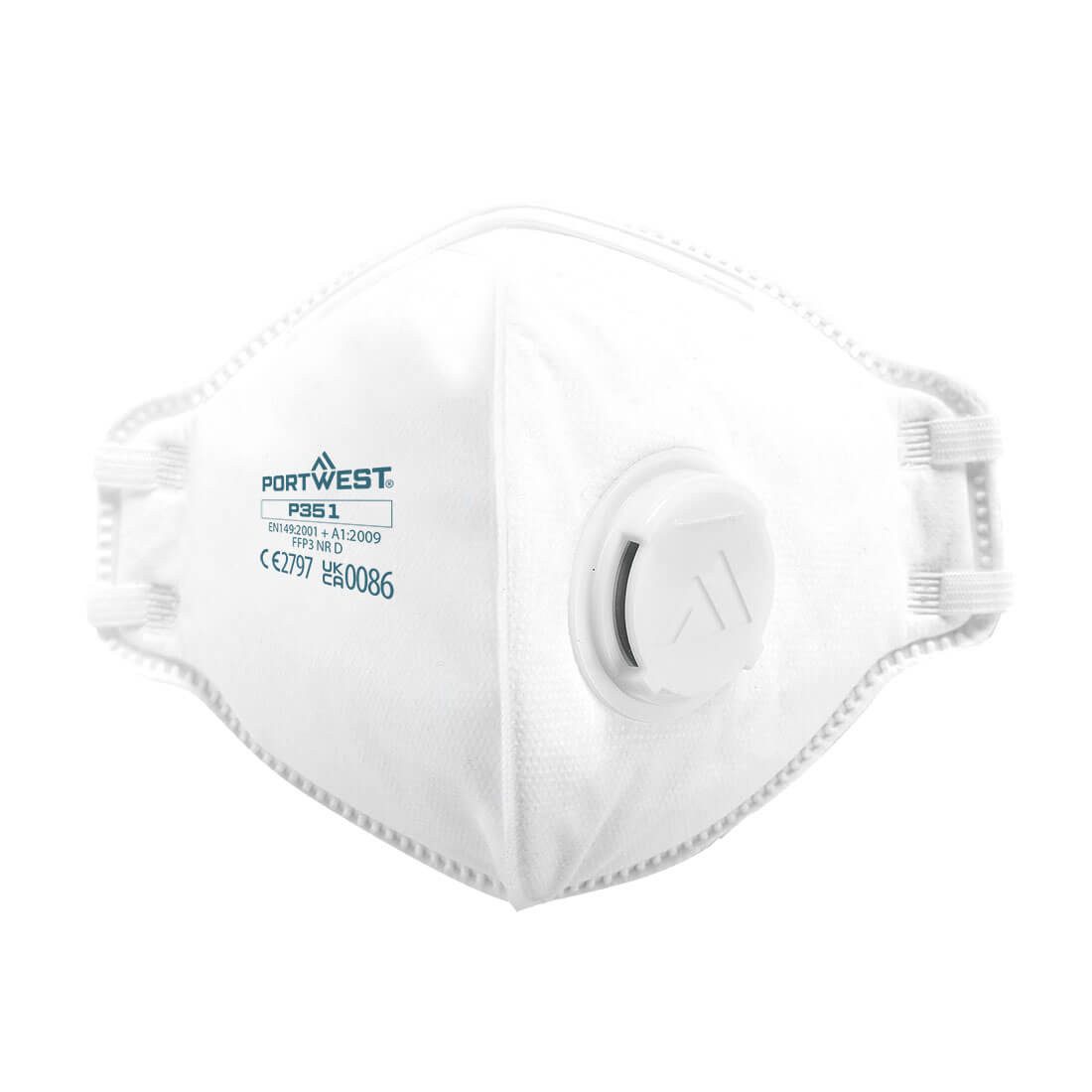 Portwest Filtrierende Halbmasken FFP3 P351 - FFP3 Ventilierte Dolomit-Faltbare Feinstaubmaske 1 Stück., 1-St., weiß