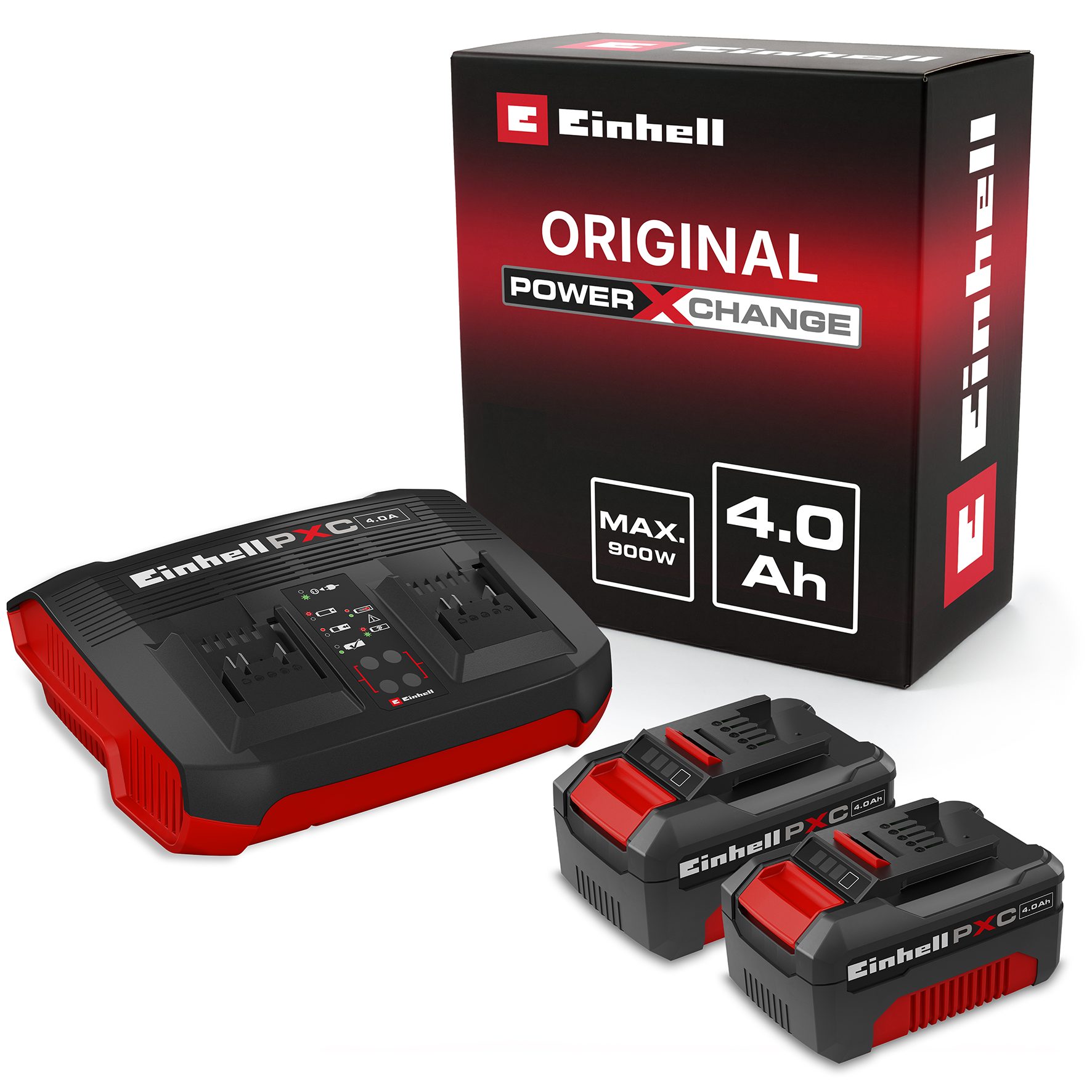 Einhell 2x 4,0Ah & Twincharger Kit Akku Starter-Set (2 St), 18 V, 4 Ah, inkl. Ladegerät