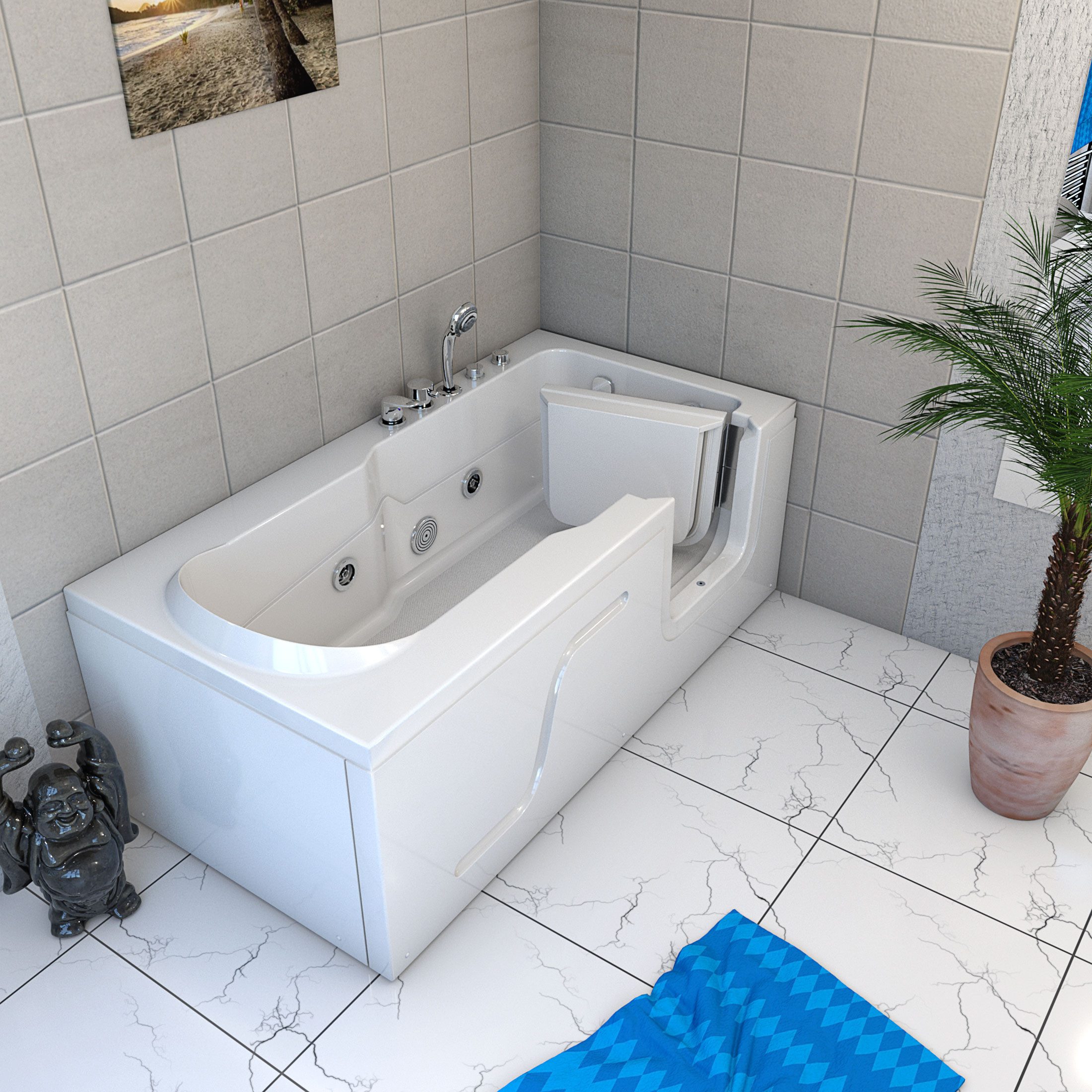 AcquaVapore Whirlpool-Badewanne Seniorenwanne mit Tür S17-WP-L-ALL 150x75cm, (1-tlg), mit Ablaufgarnitur
