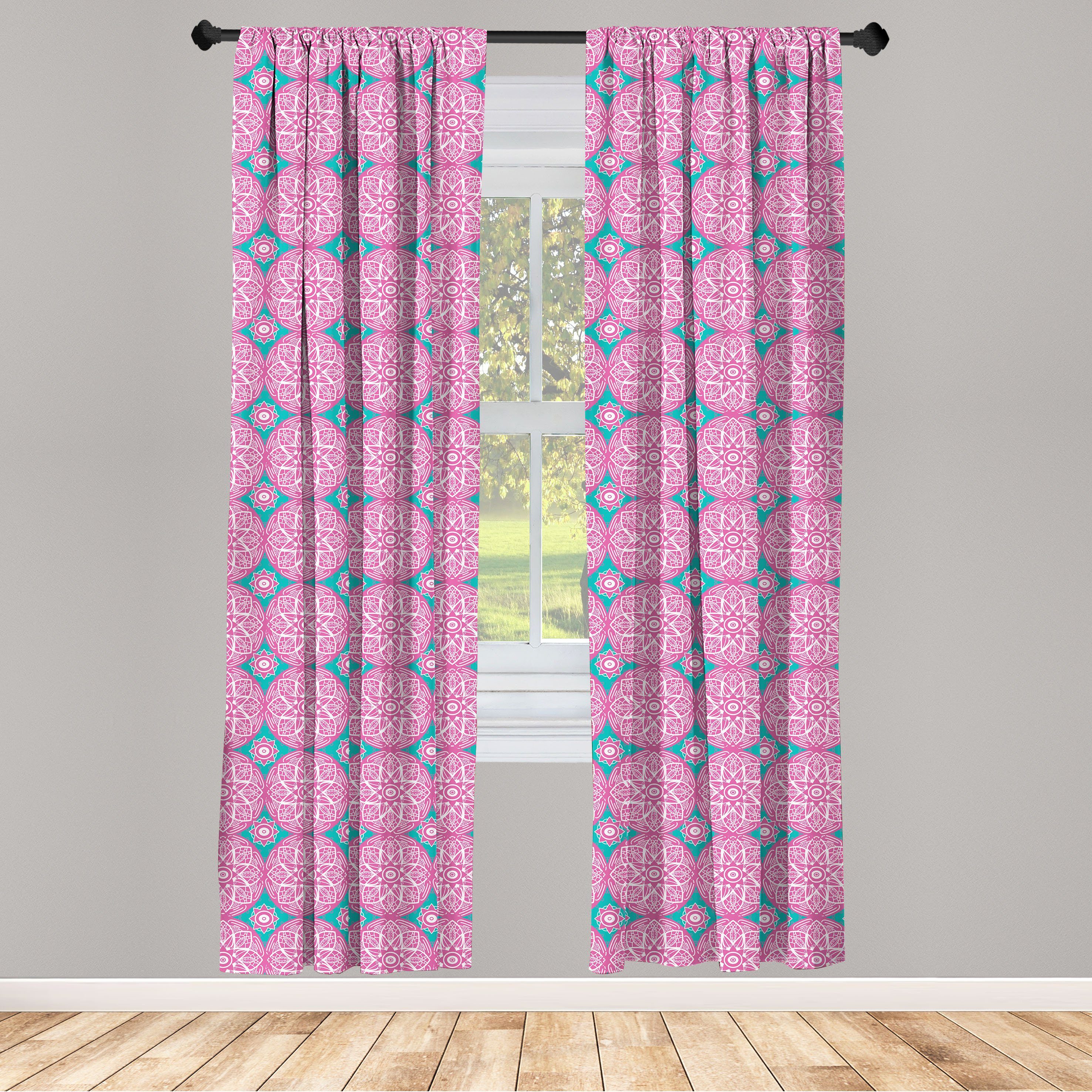 Gardine Vorhang für Wohnzimmer Schlafzimmer Dekor, Abakuhaus, Microfaser, Abstrakt Ornamentale runde Motive