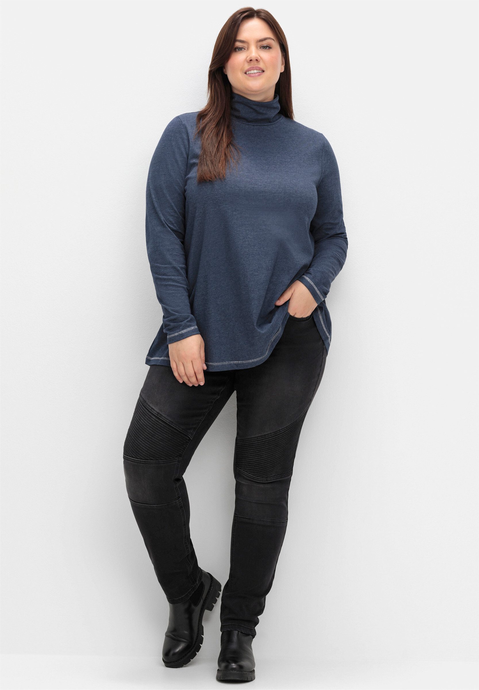 Sheego T-Shirt Langarmshirt . in A-Linie, mit Stehkragen günstig online kaufen