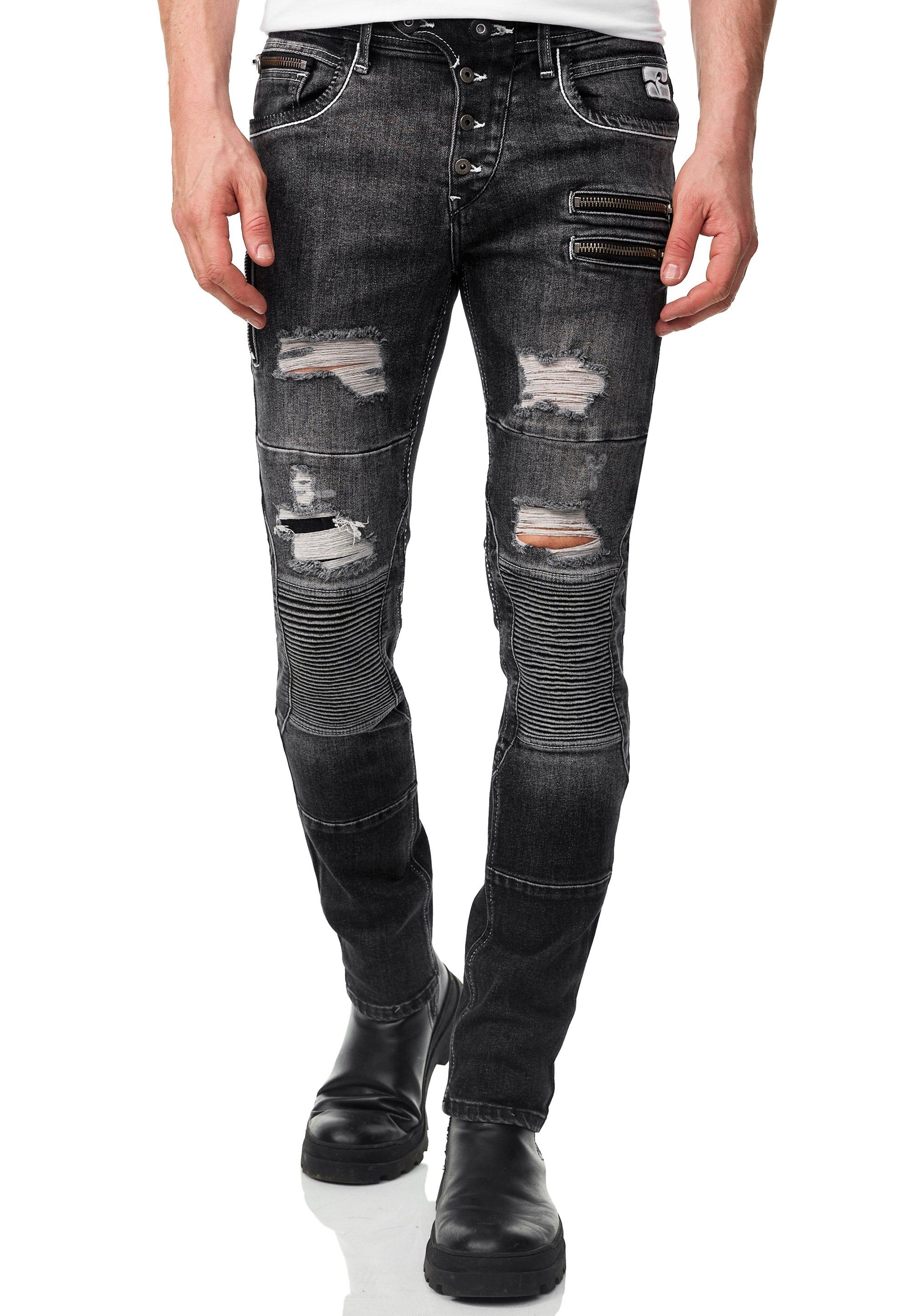 Rusty Neal Slim-fit-Jeans MISATO im modischen Used-Look dunkelgrau