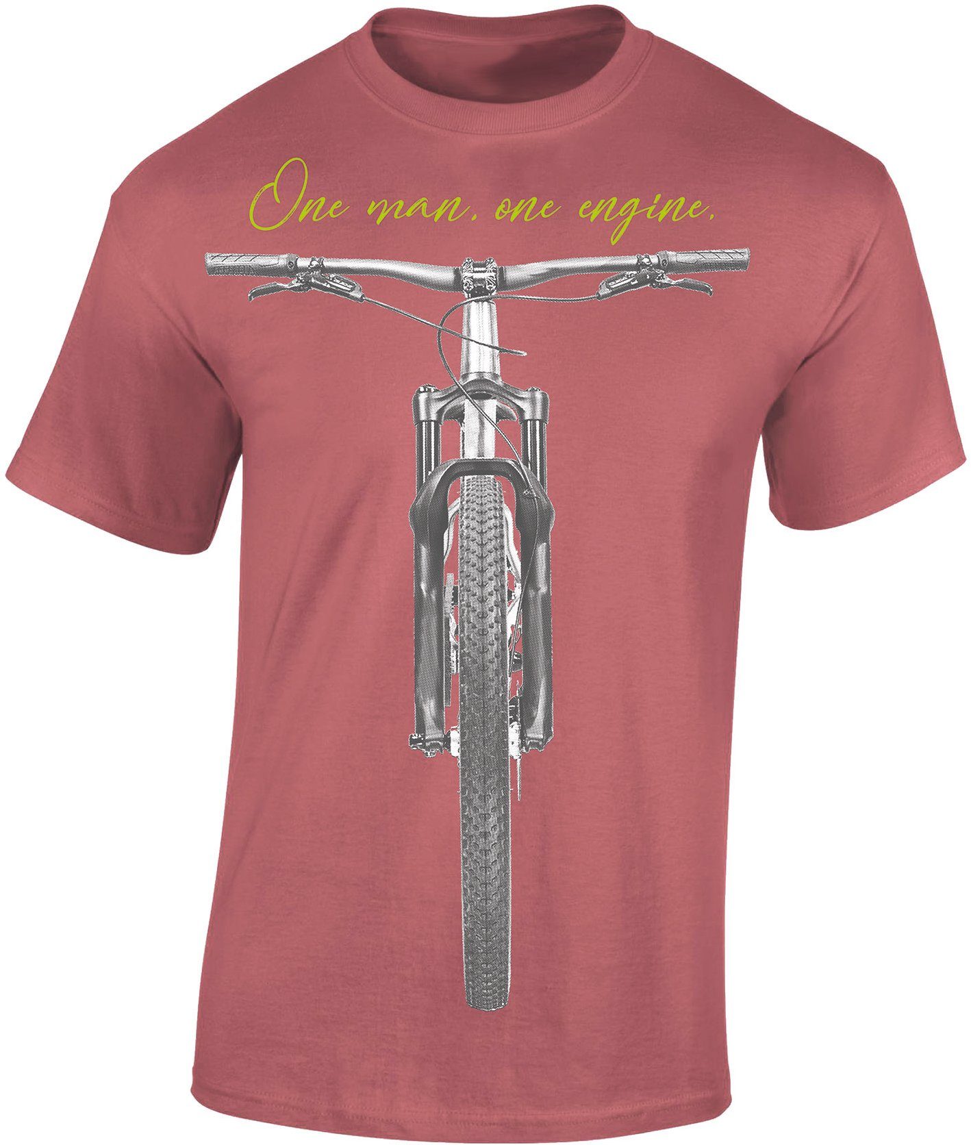Baddery Print-Shirt Fahrrad T-Shirt : One Man One Engine - Sport Tshirts Herren, hochwertiger Siebdruck, auch Übergrößen, aus Baumwolle
