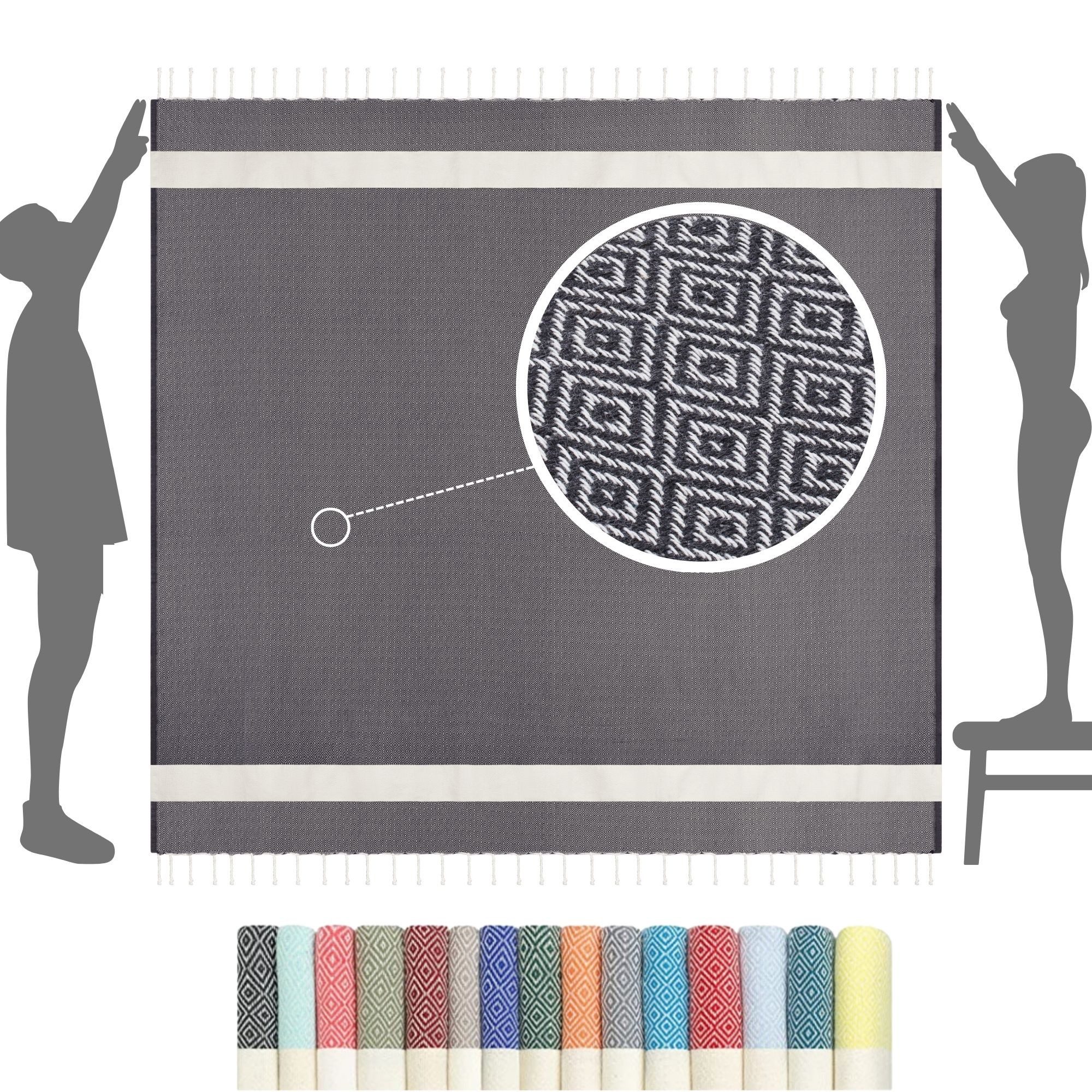 furora HOLIDAY Strandtuch XXL groß 200x200 cm Strand Tuch, aus Baumwolle, Stranddecke, Vielseitig, schöne Farben, hochwertige Verarbeitung