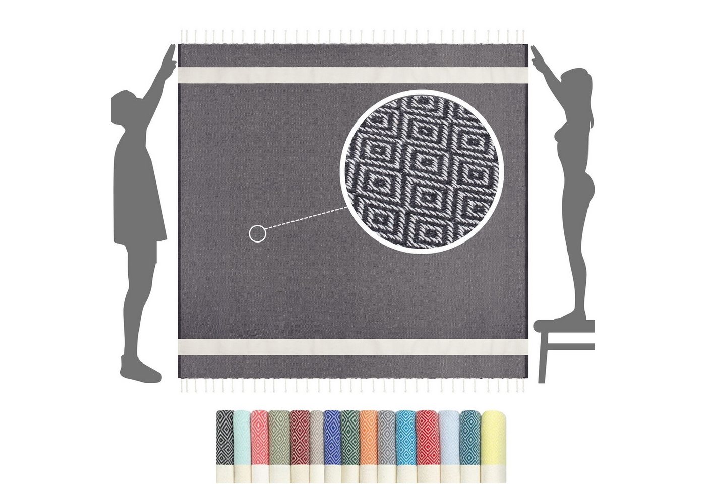 furora HOLIDAY Strandtuch XXL groß 200x200 cm Strand Tuch, aus Baumwolle, Stranddecke, Vielseitig, schöne Farben, hochwertige Verarbeitung