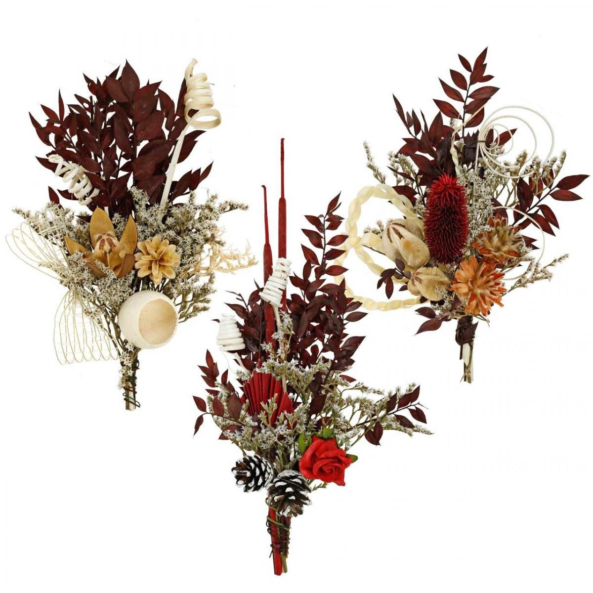 Trockenblume Trauerfloristik Set Natur Auflage für Grabdeko Dunkelrot Creme, 24 St, Florists Products, Höhe 12 cm