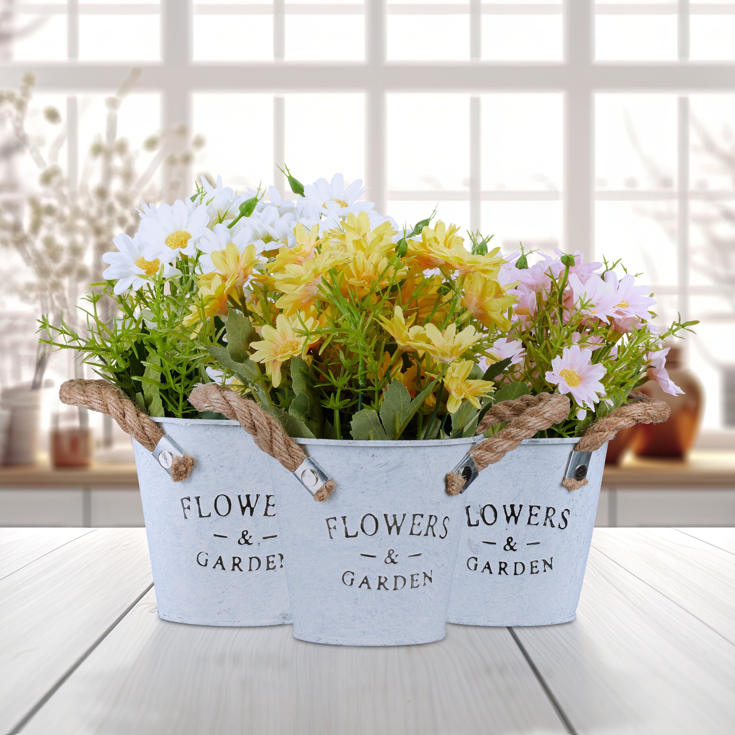 Kunstpflanze 3er Set Kunstblumen im Topf, relaxdays, Höhe 20 cm günstig online kaufen