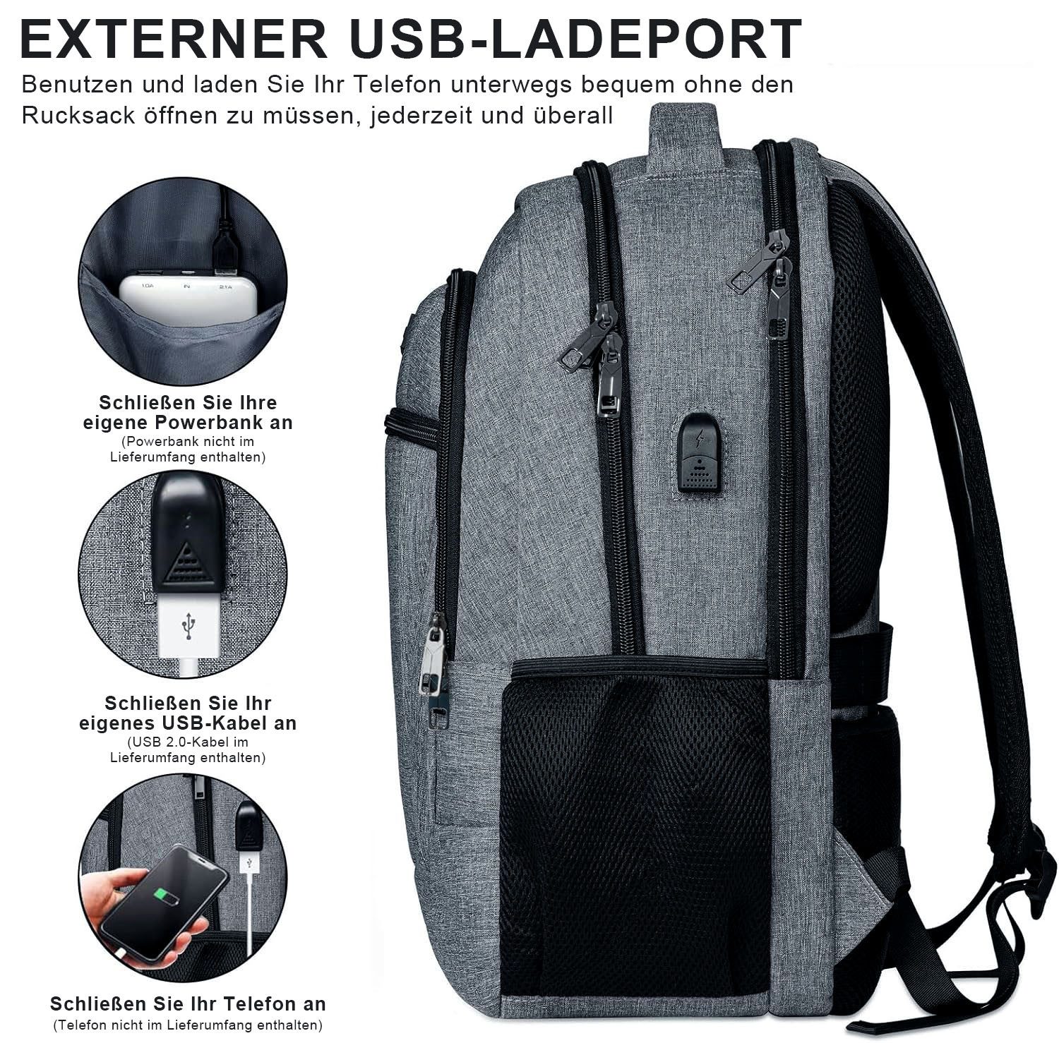 OKWISH Laptoprucksack Rucksäcke Schulrucksack Business Rucksack Freizeitrucksack (Notebook Tasche Uni Rucksack, 1-tlg., Sportrucksack, Anti-Diebstahl, Backpack mit Laptopfach, mit USB-Anschluss), Herren Damen Jungen Teenager Arbeit Reisen