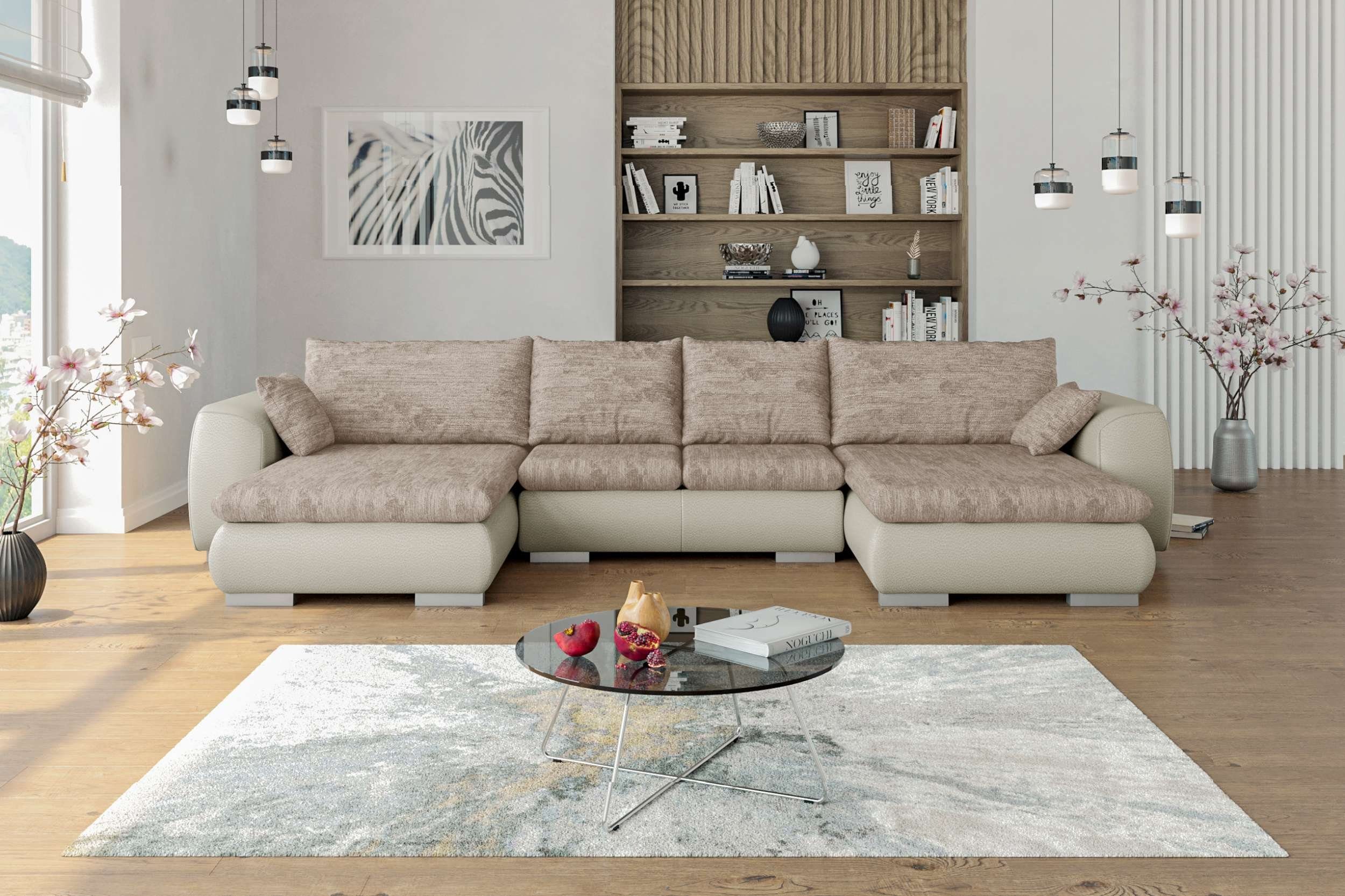 Stylefy Wohnlandschaft Clemens, Sofa, U-Form, im mit frei Wellenfederung Modern mane Raum rechts Bettfunktion, links Design, bestellbar, stellbar, oder mit
