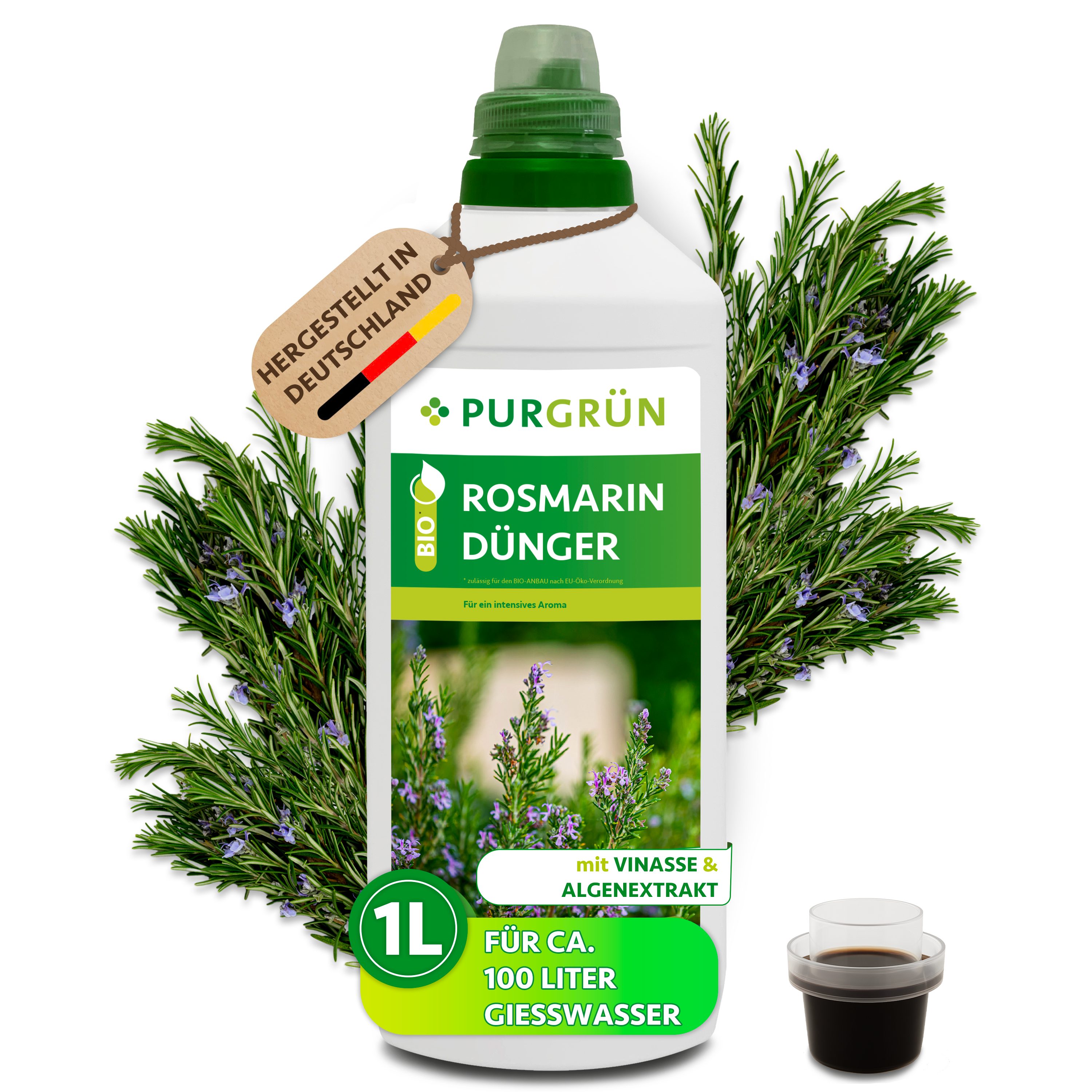 Purgrün Kräuterdünger Bio Rosmarin Dünger, NPK 4+1+7, Algenextrakt, 1 Liter, Flüssigdünger, 1-St., 1 Liter