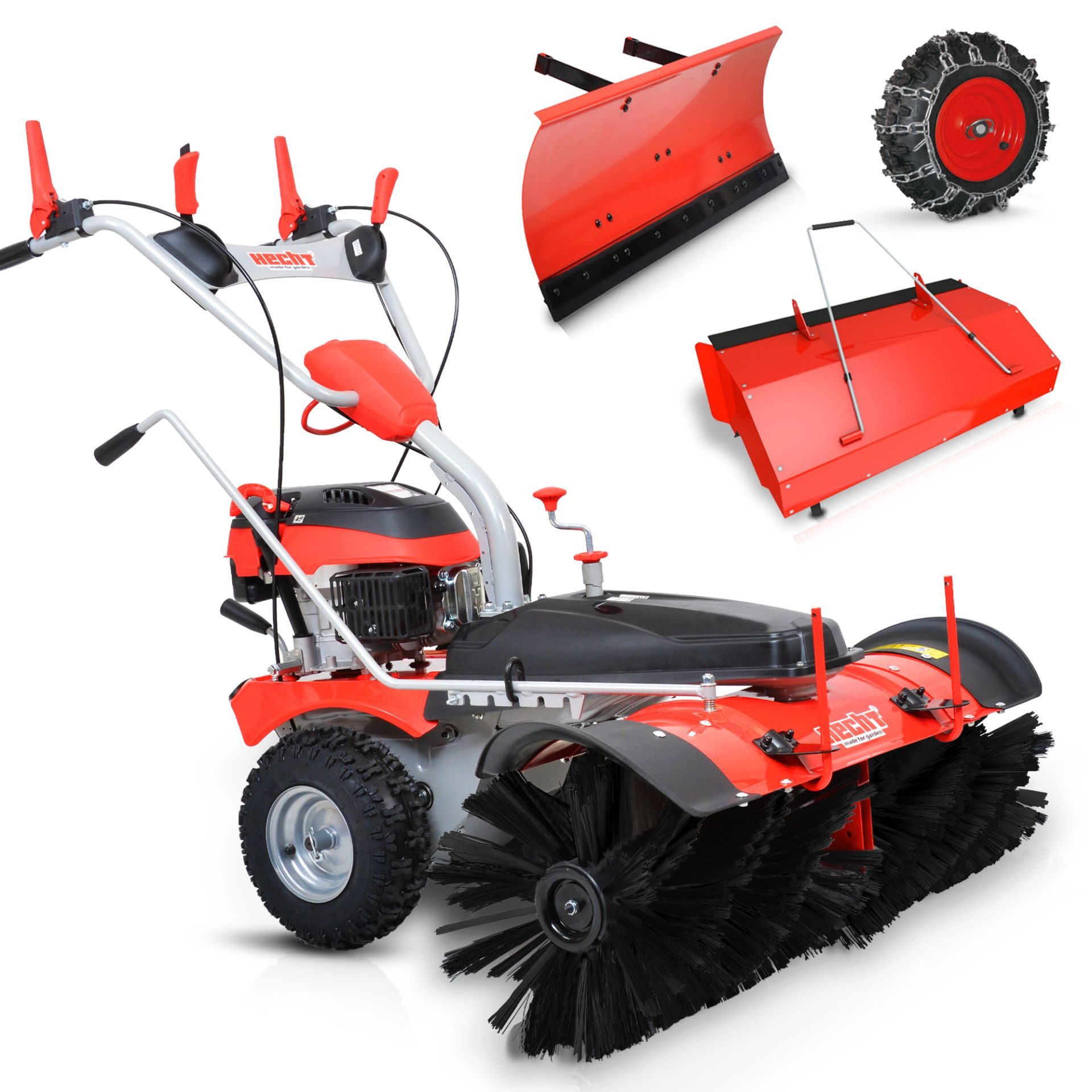 Hecht Benzin-Kehrmaschine 8101 S Set 1 mit Schneeschild Auffangbox, 100,00 cm Arbeitsbreite, (3-tlg), 6,5 PS, Elektrostart, Schneeketten