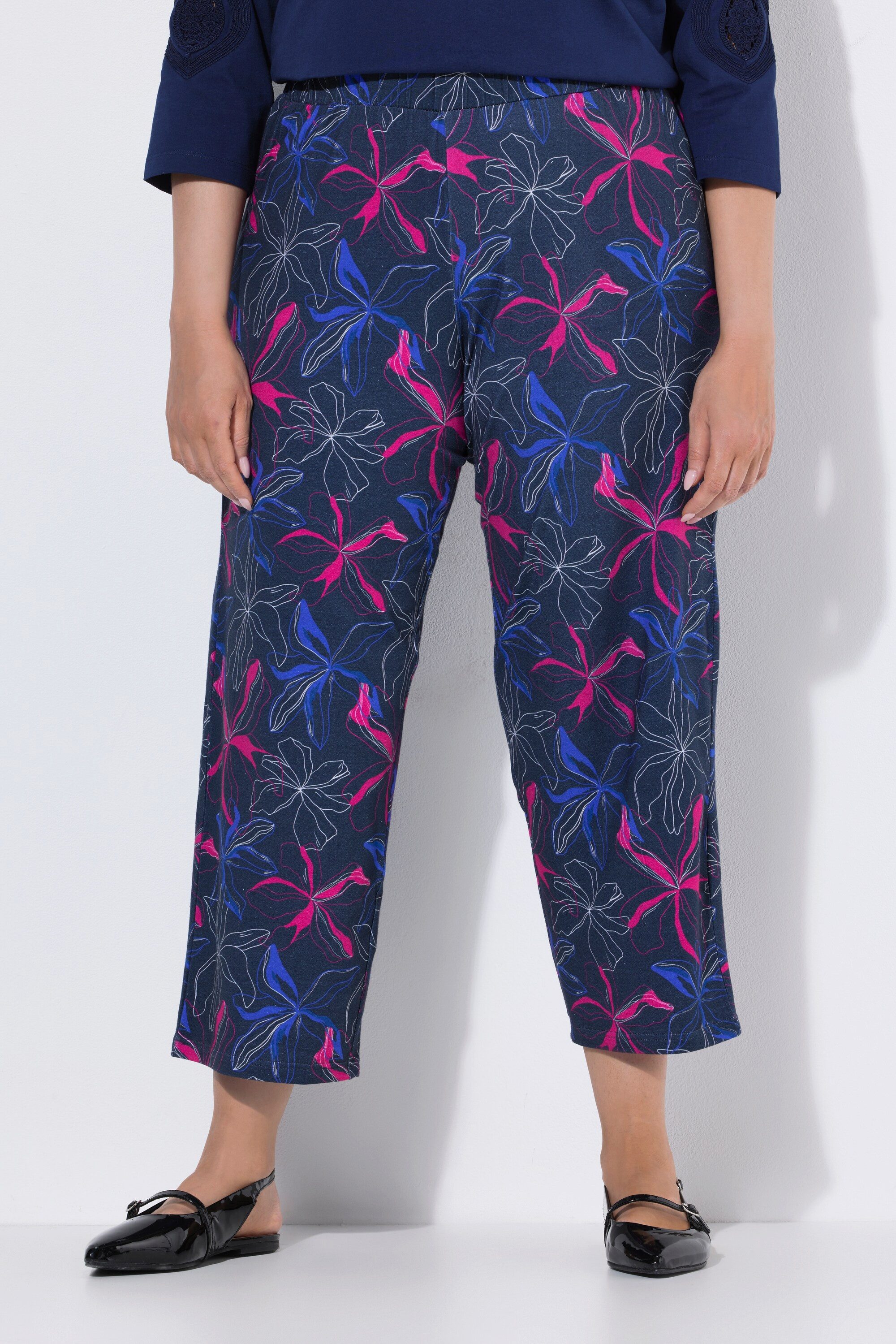 Ulla Popken Schlupfhose 7/8-Jerseyhose bedruckt gerades Bein Elastikbund