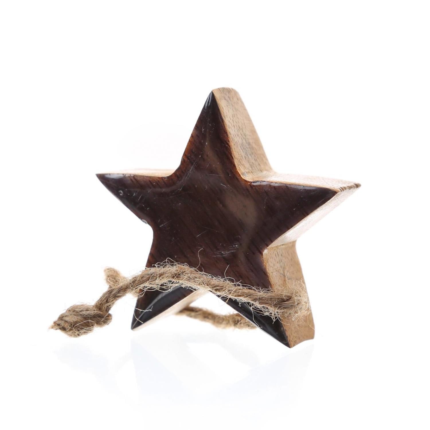 MARELIDA Christbaumschmuck Holzstern Weihnachtsstern Hängestern Jute Kordel emailliert schwarz