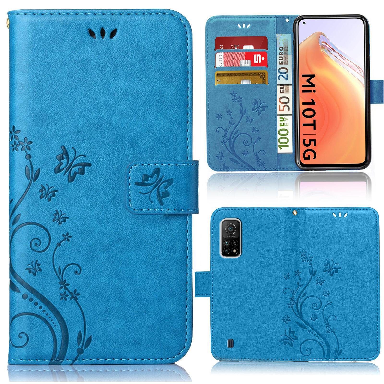 Numerva Handyhülle Bookstyle Flower für Xiaomi Mi 10T / Mi 10T Pro, Handy Tasche Schutzhülle Klapphülle Flip Cover mit Blumenmuster