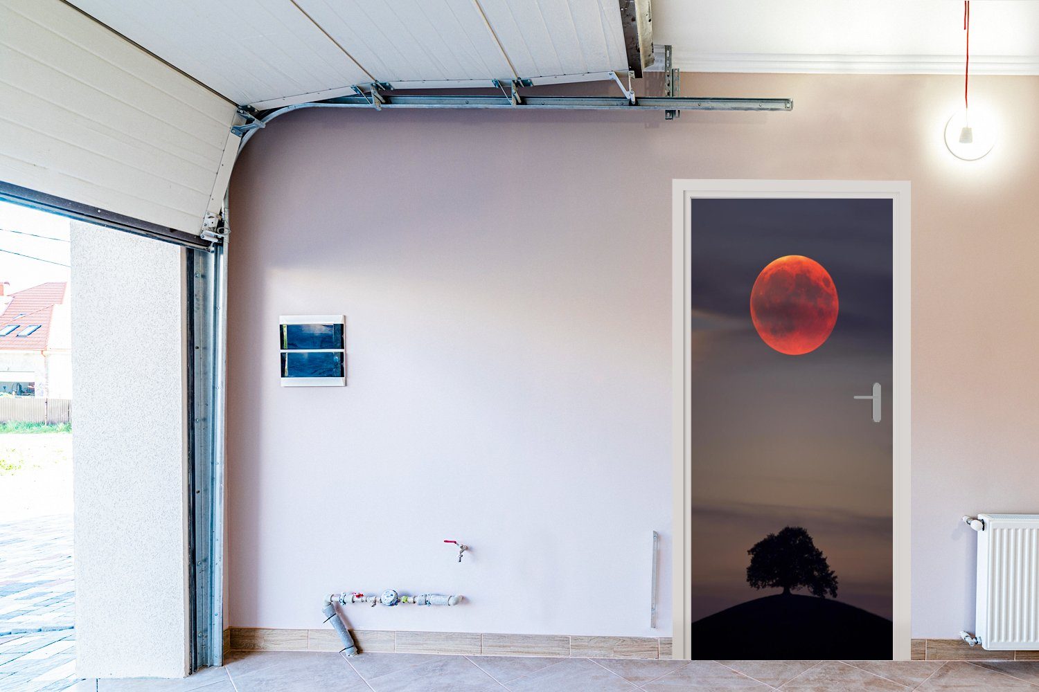 MuchoWow Türtapete Mond - Baum Rosa, bedruckt, für - Türaufkleber, Tür, Matt, St), Fototapete 75x205 (1 cm