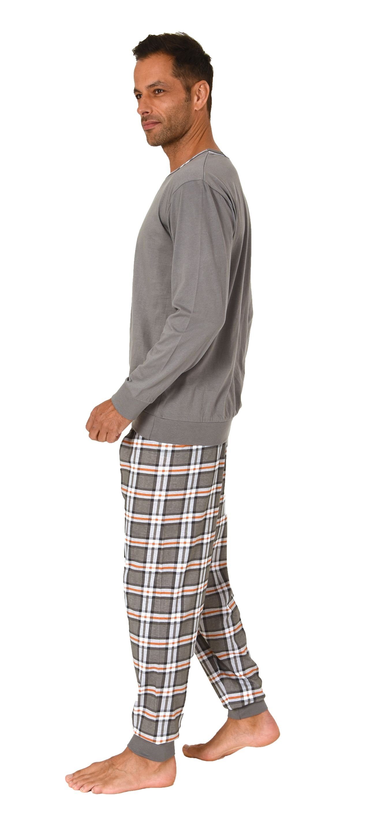 Normann Pyjama Normann Herren Pyjama lang mit Bündchen und karierter Jersey günstig online kaufen