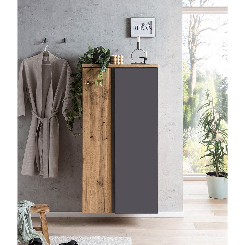 Lomadox Midischrank VASTO-03-GREY Midischrank 65cm Wotan Eiche Nb. mit grau matt, B/H/T 40/130/35 cm