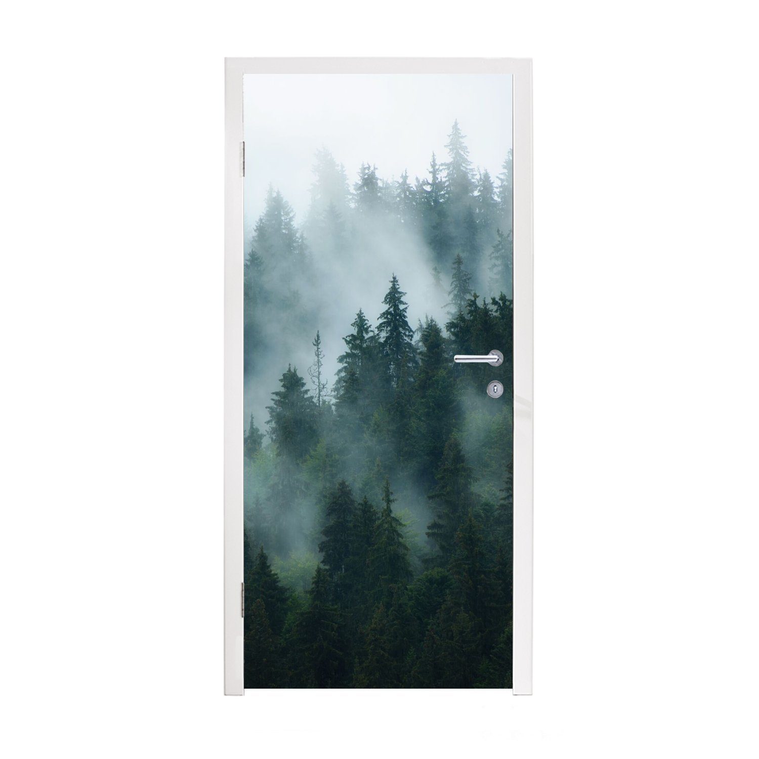 MuchoWow Türtapete Nebel - Bäume - Wald, Matt, bedruckt, (1 St), Fototapete für Tür, Türaufkleber, 75x205 cm