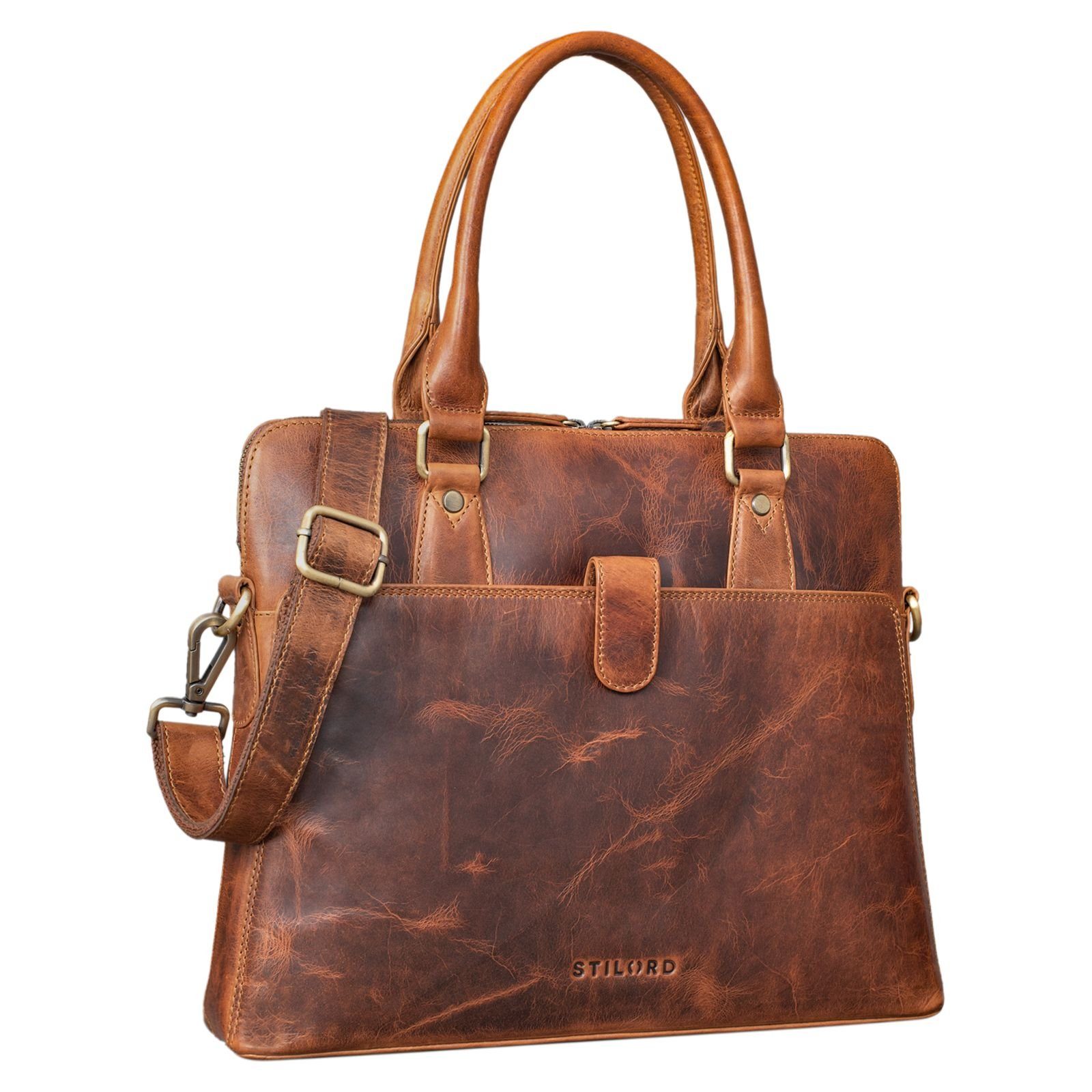 STILORD Handtasche "Vivienne" Business Tasche Leder Damen kara - cognac