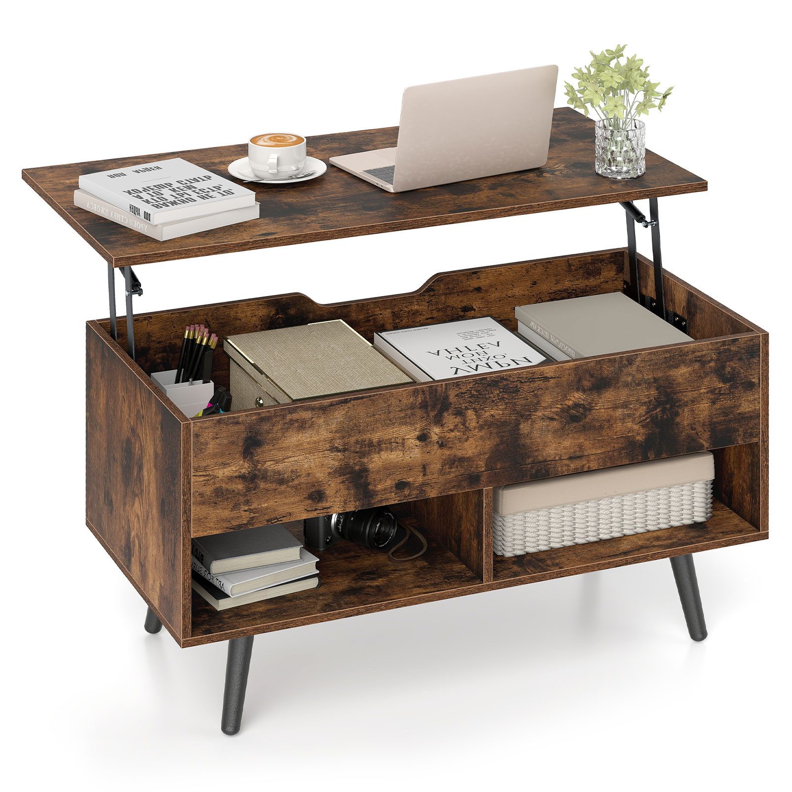 COSTWAY Couchtisch, höhenverstellbar, Stauraum mit 2 Fächern, 80x40x44,5-85 günstig online kaufen