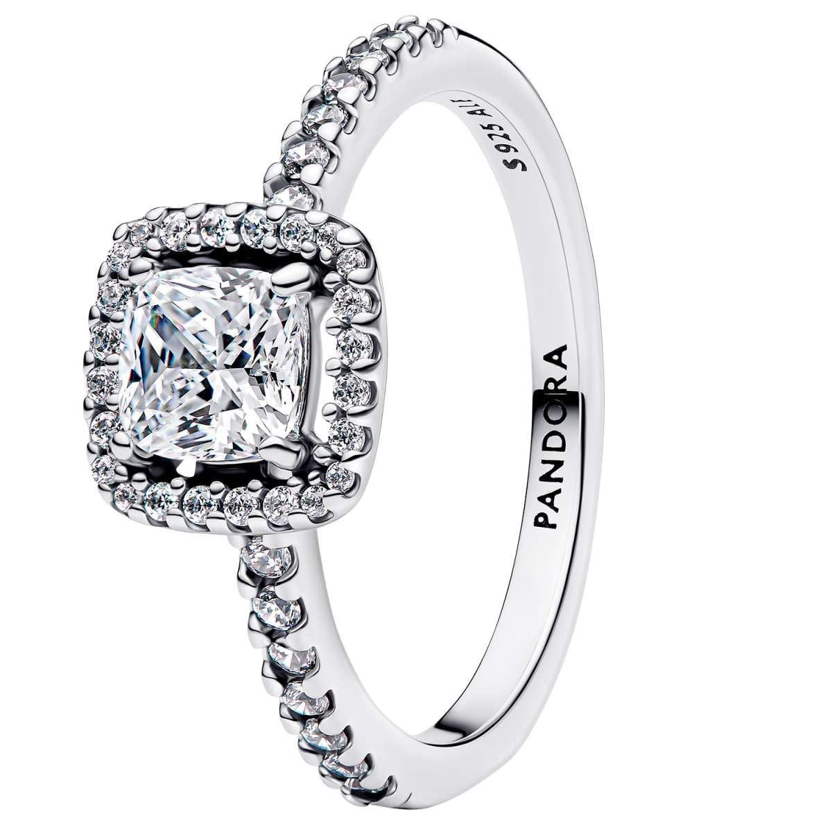 Pandora Silberring 193555C02, für Damen-Ring Silber Funkelndes Quadrat Heiligenschein